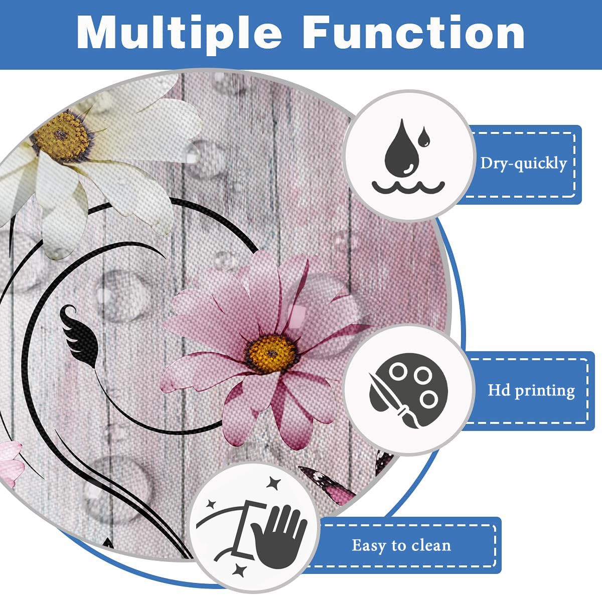 Aatter Pink Floral Shower Curtain Rustic Country Flowers Vintage White Daisy Butterfly Boho Abstract Black Leaves Girly Cute Pla