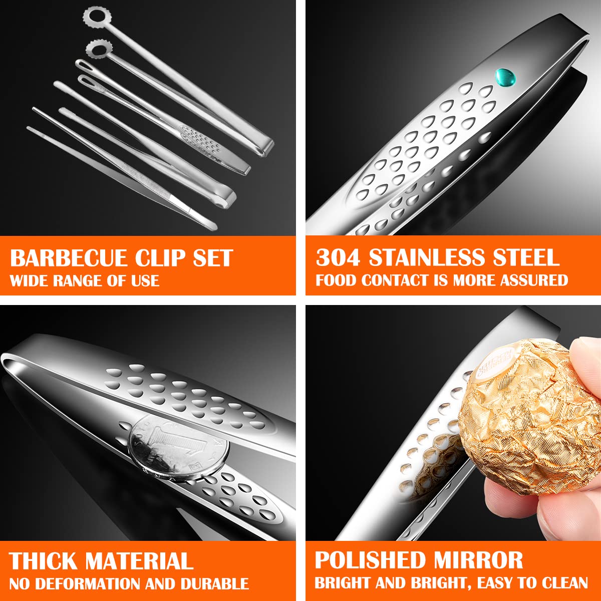 Doerdo 4Pcs Cooking Tweezers, Stainless Steel Kitchen Tongs Professional Long Tweezers For Food Cooking, Repairing, Sea Food And