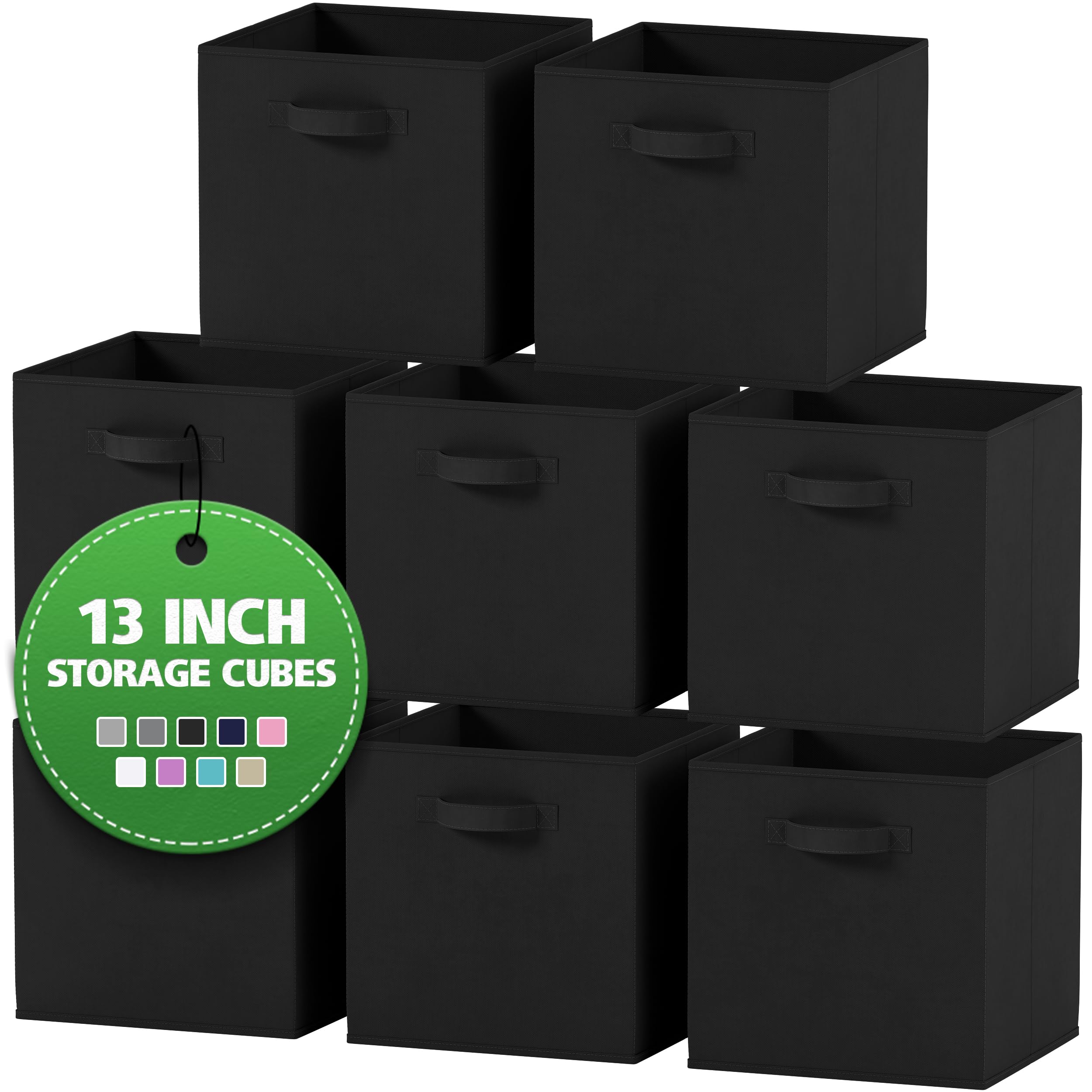 NEATERIZE Cube Storage Baskets for Organizing - 13x13 Inch - Set of 8 Heavy-Duty Storage Cubes for Storage and Organization. Perfect Bins for Cubby Storage Boxes Or Cube Storage Organizer (Black)