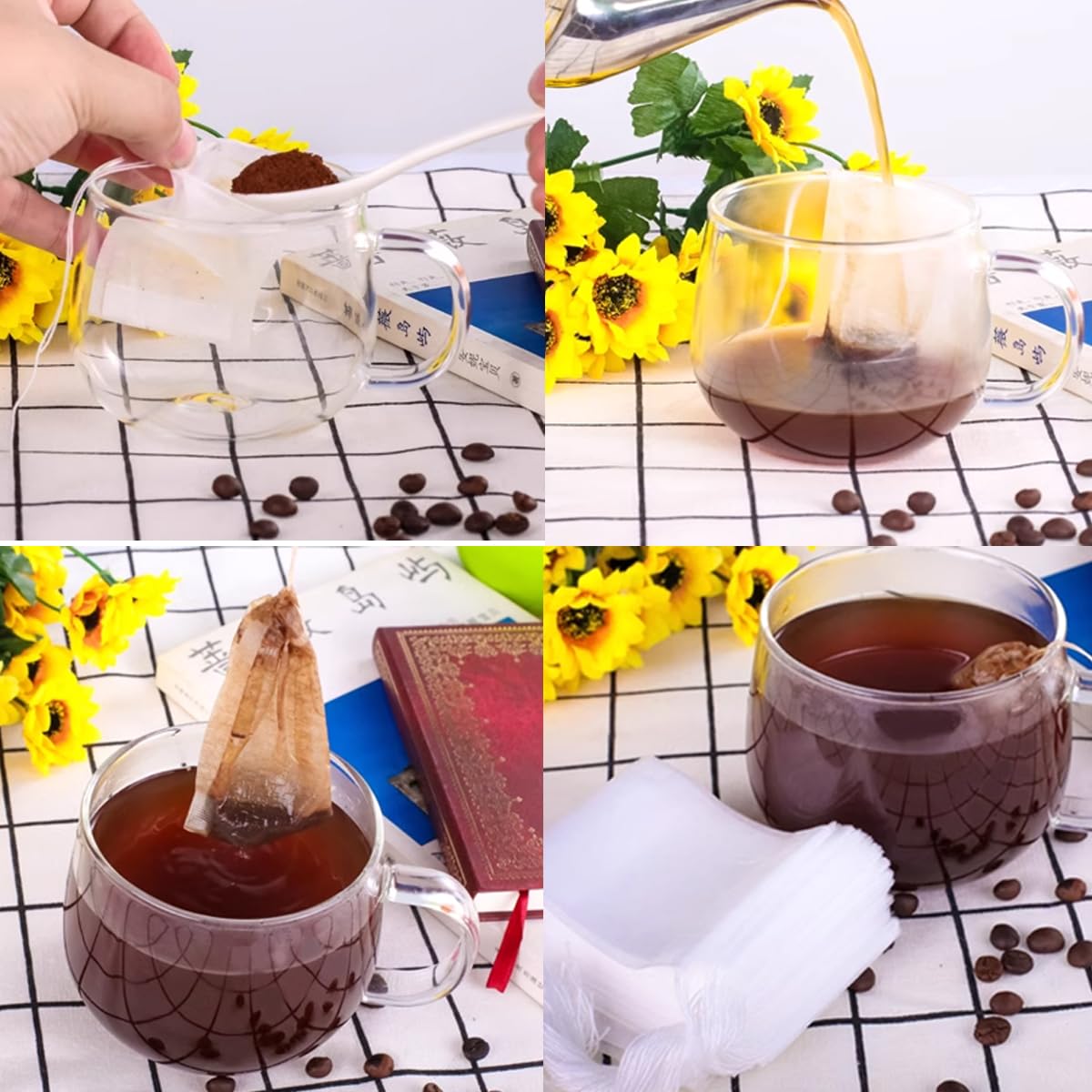 Ronyoung 300Pcs 4'' X 4.7'' Disposable Tea Filter Bags Tea Infusers Empty Muslin Drawstring Seal Filter Tea Bags Drawstring Herb