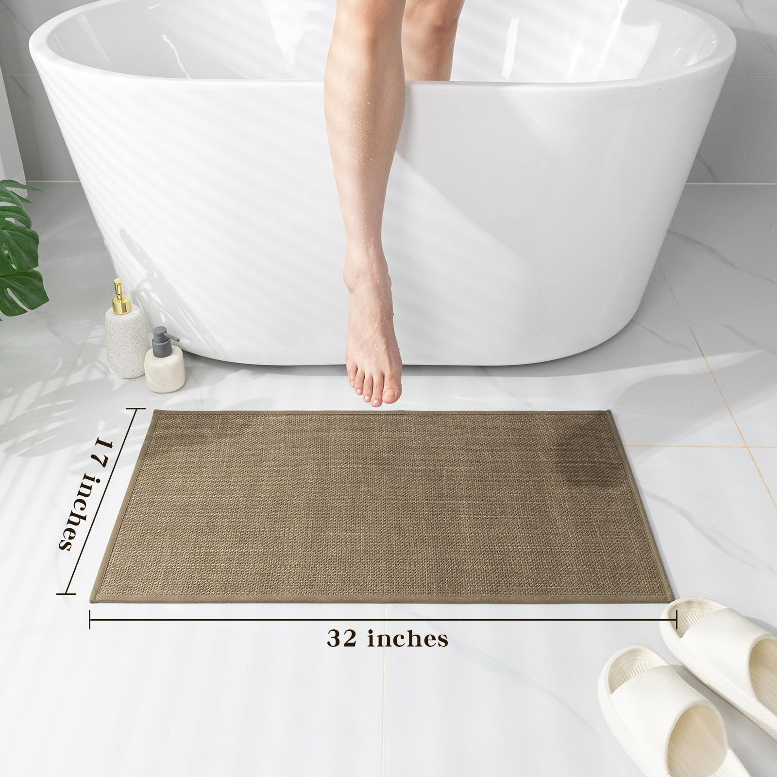 Chakme Bathroom Rugs Mat 32X17, Ultra Thin Non Slip Bath Mat Quick Dry Absorbent Bath Mat For Bathroom Floor, (Dark Beige, 32''X