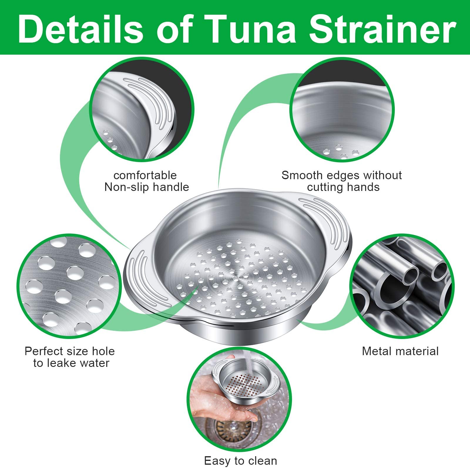 Patelai 3 Pieces Tuna Can Strainer Stainless Steel Food Strainer Sieve Metal Press Lid Canning Colander Oil Drainer Tuna Filter