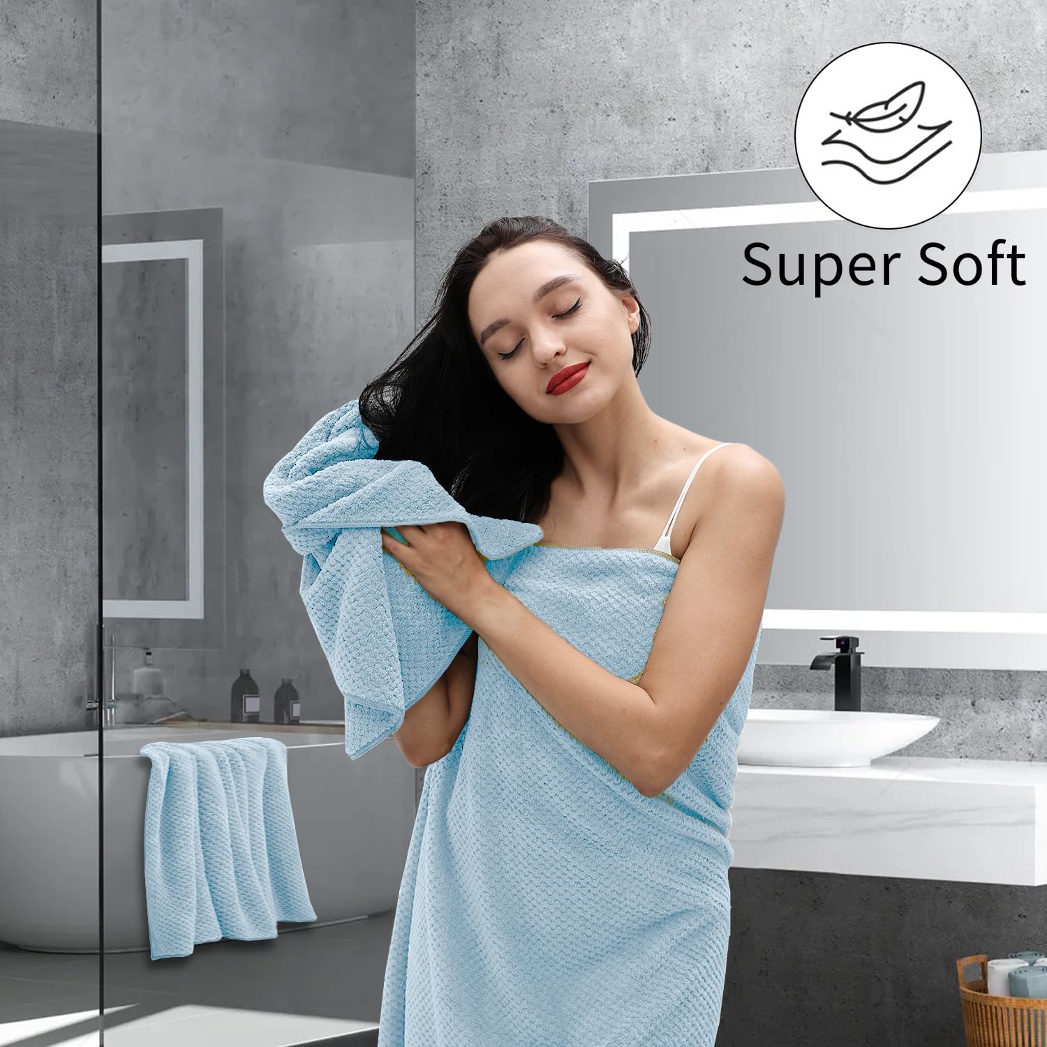 Hailea Extra Large Bath Towels Set 35X70 Inches - Blue Luxury 600 Gsm Oversized Bath Sheet Towel,Ultra Soft Microfiber - Quick D