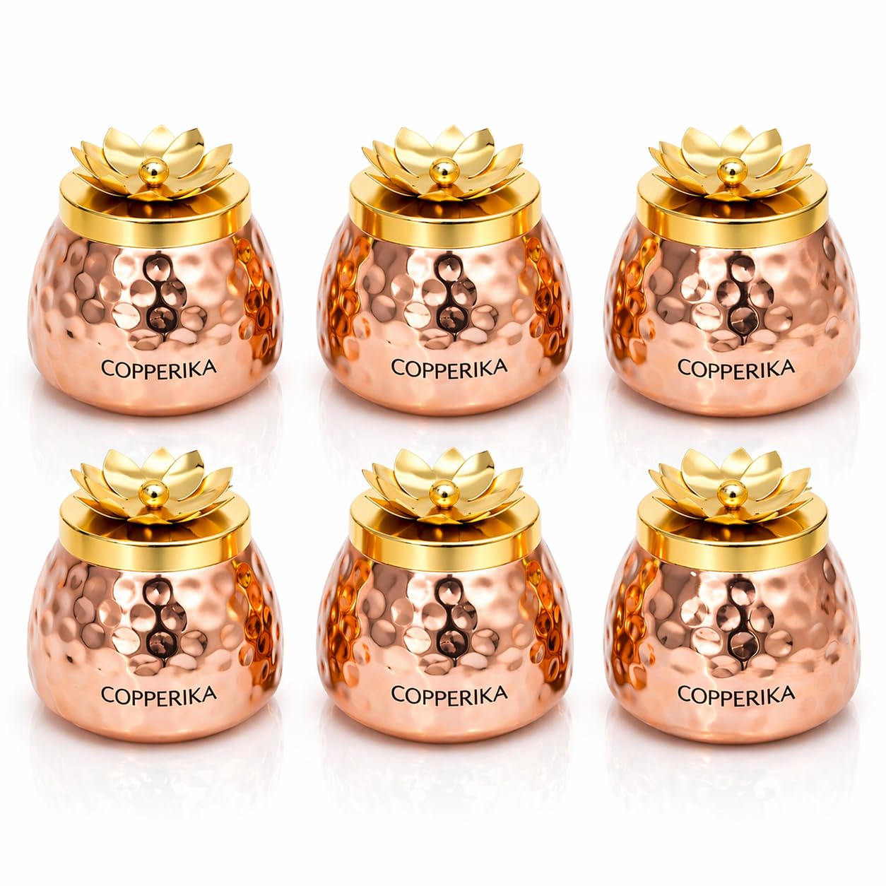 Copperika Hammered Copper Gold Plated Dry Fruit Jar (Pack Of 6) Heavy Build | For Dry Fruits Container | Chocolates Decorative S
