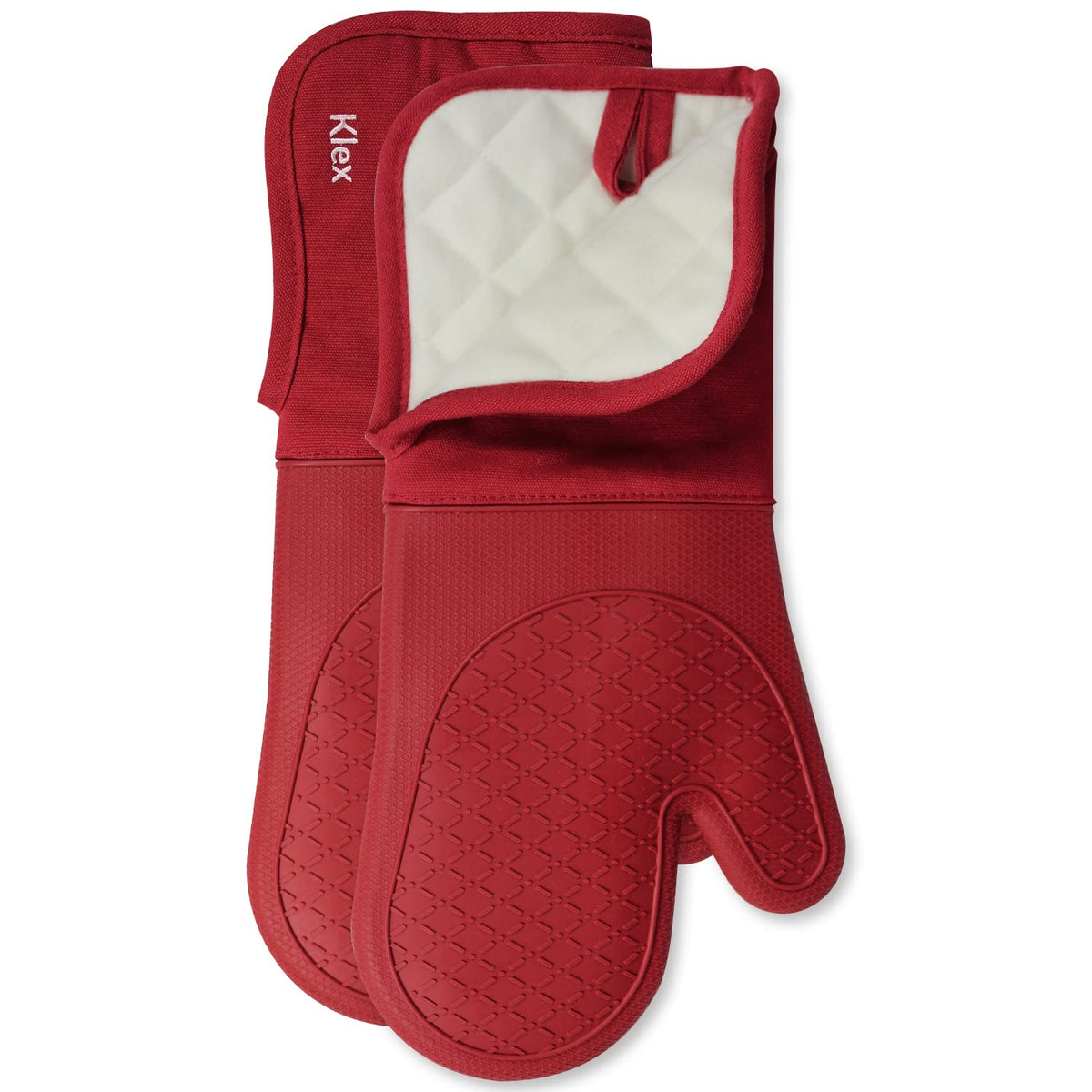 Klex Extra Long Silicone Oven Mitts, 932F Degrees Heat Resistance With Quilted Cotton Liner Oven Gloves, 2 Piece Set, 15 Inch, R