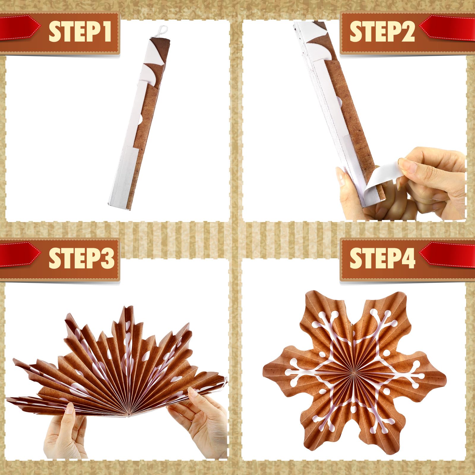 Fullhawl 12 Pcs Christmas Paper Fans Party Decorations Snowflakes Gingerbread Hanging Paper Fans Decorations Christmas Ceiling W