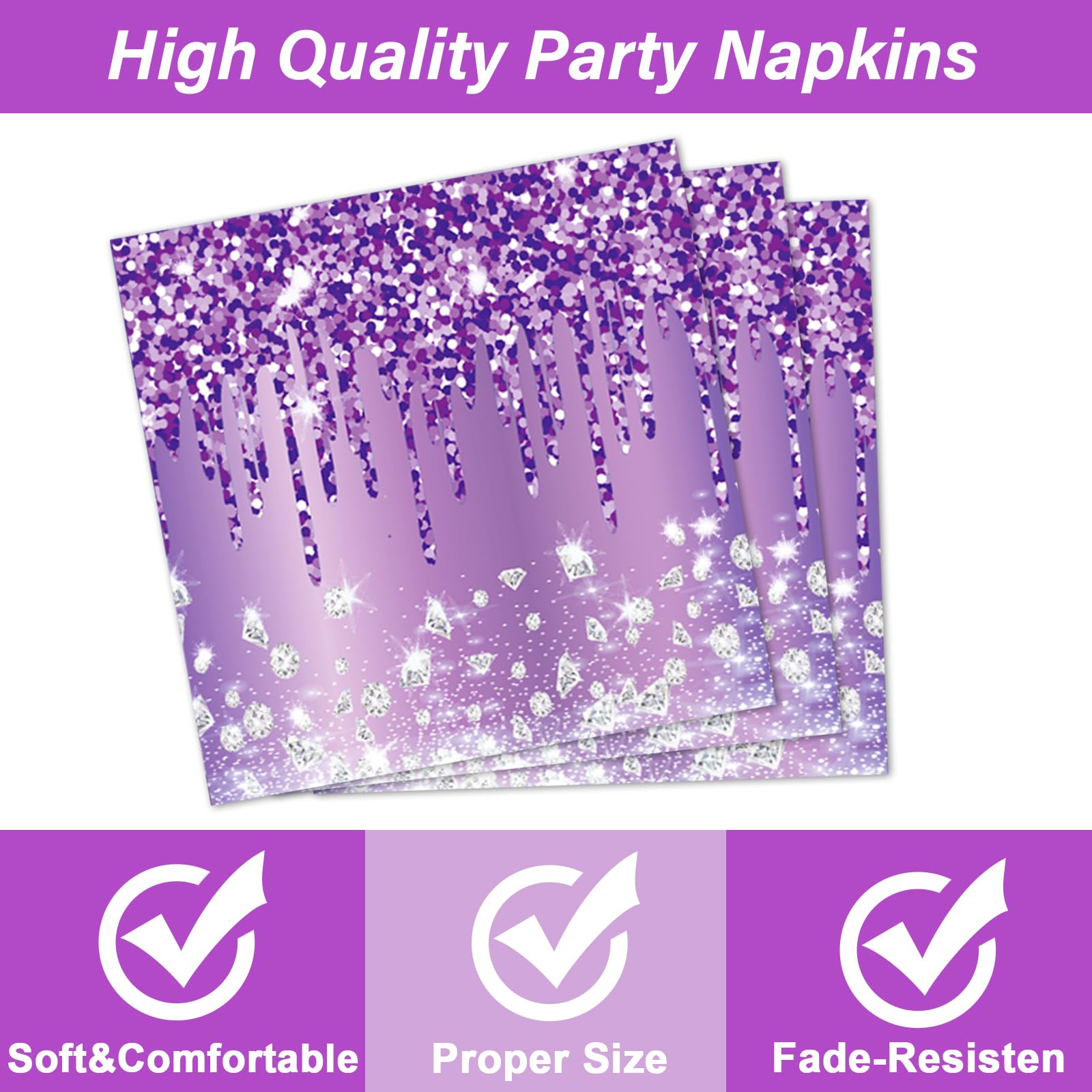 200Pcs Purple Birthday Party Plates And Napkins Purple And Silver Birthday Party Decorations Purple Silver Party Tableware Set S