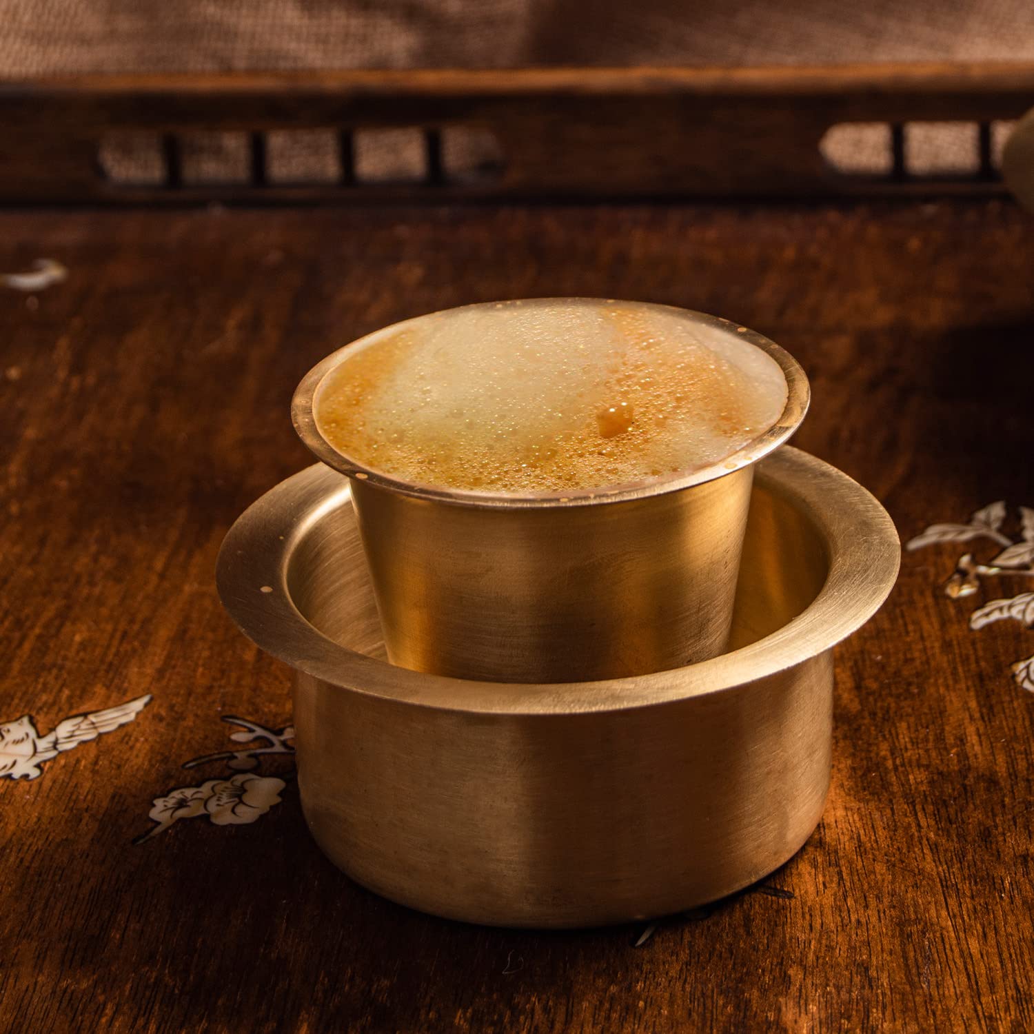 Sidapur Brass Dabara Set - Plain Brushed Matte Finish - for South Indian Filter Coffee (Large)