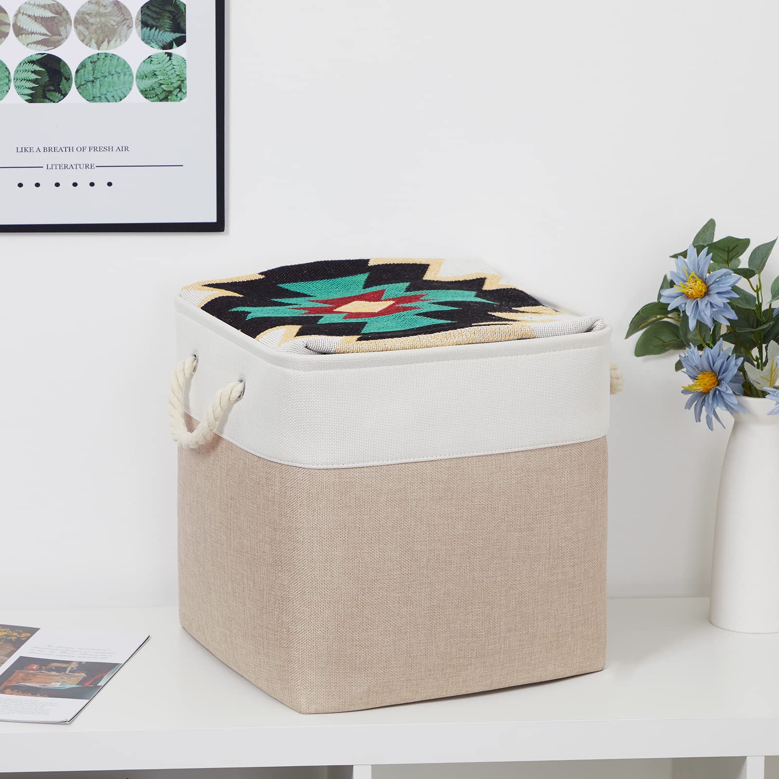 Bidtakay Fabric Storage Baskets For Organizing Beige 13 Inch Collapsible Square Baskets 3 Pack Organization Bins Large Cube Stor