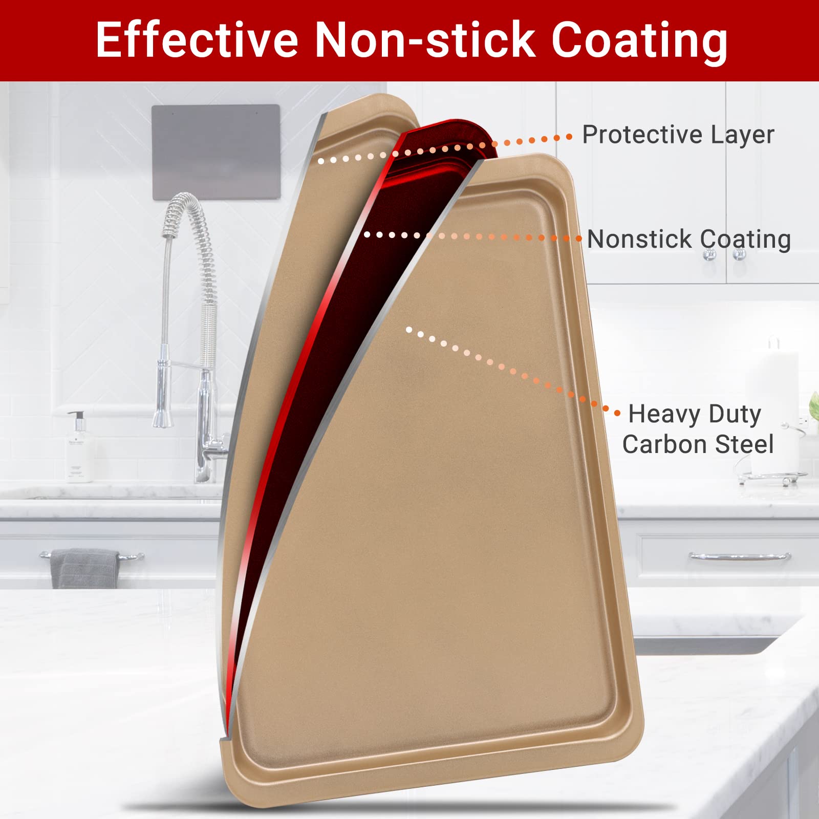 Beasea Cookie Sheet Nonstick Set Of 2, Beasea 10 X 14.6 Inch Carbon Steel Baking Sheets Pan Toaster Oven Baking Pans Baking Tray
