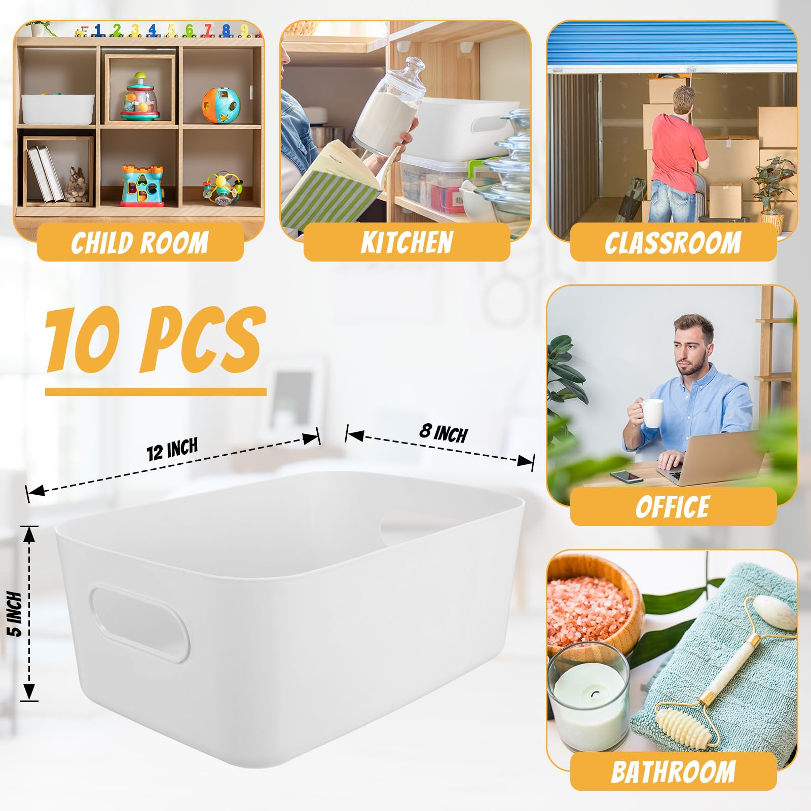 Zopeal Plastic Storage Bins 10 Pcs White Storage Bin Pantry Organizer Bins Small Storage Baskets Storage Containers For Home(12