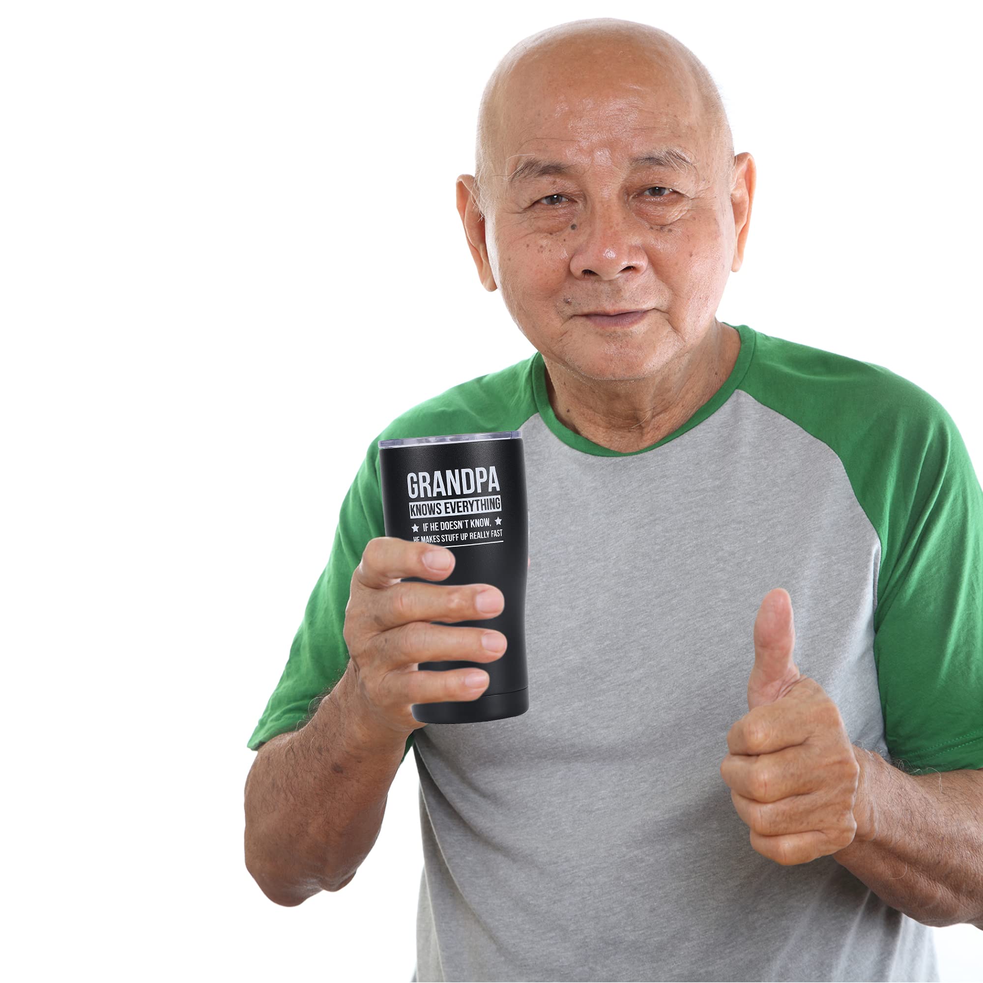 Shamone Grandpa Knows Everything, Grandpa Birthday, Best Grandpa Tumbler 20Oz (Black)