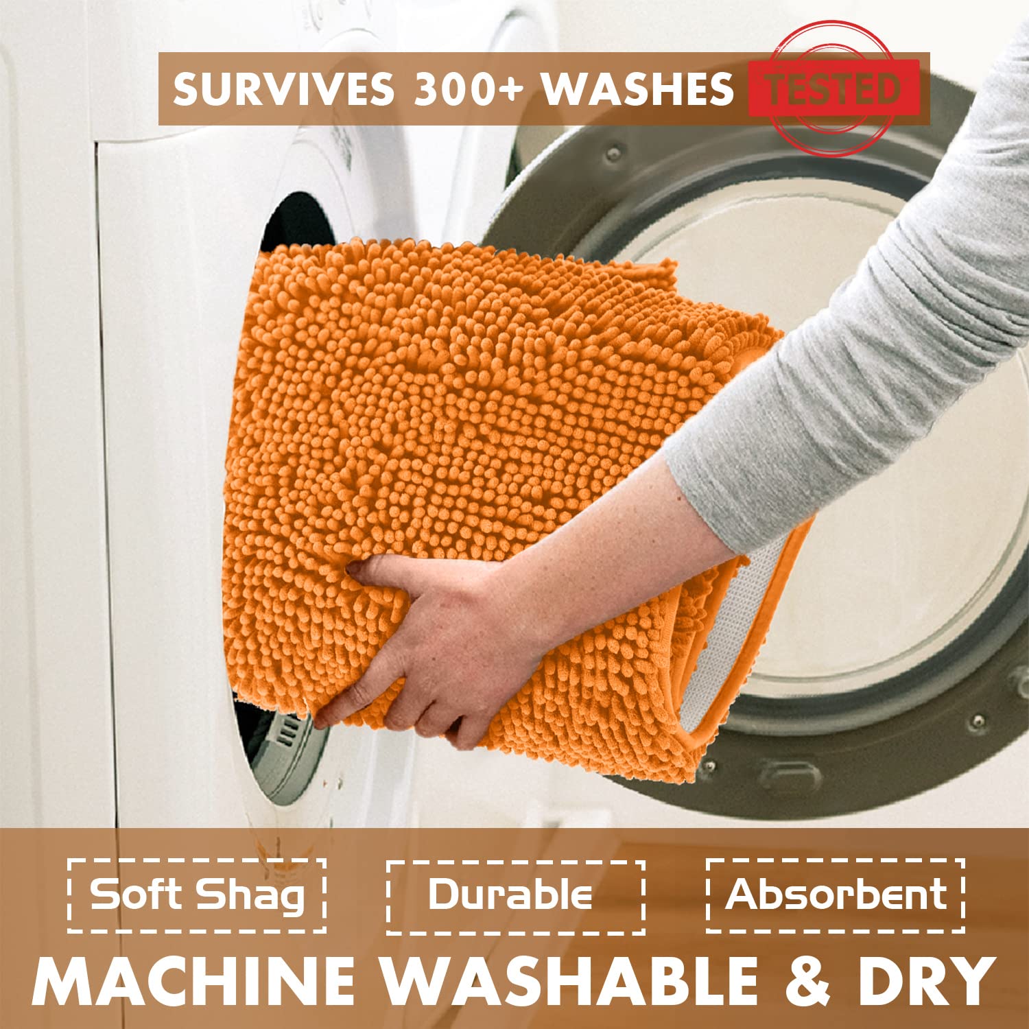 LuxUrux Halloween Bathroom Rug  36 ' 'x 24 ' ' Soft Absorbent Orange Bathroom Rug  Chenille Microfiber Material  Super Absorbent Shaggy Bath Rug. Machine Wash & Dry  Orange.