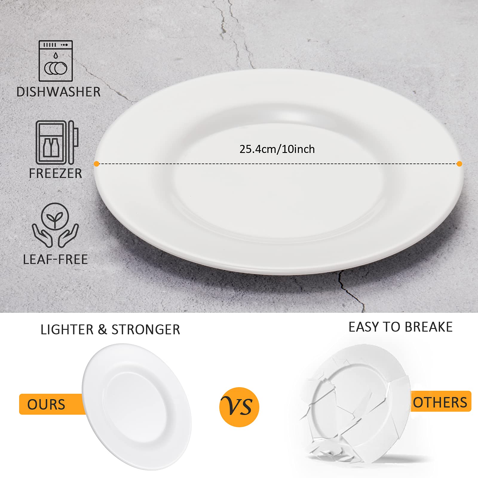 Hsdt Melamine Dinner Plates,Round,Wide Side, Deep Plate,White,10 Inches,Set Of 6,Pyw-10-06