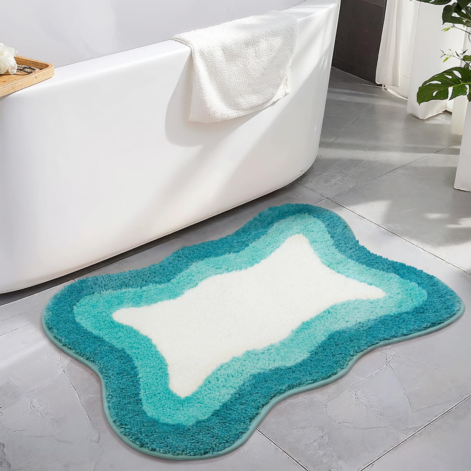 Haocoo Washable Irregular Shape Bathroom Rugs, 18X25 Inch Soft Non Slip Gradient Small Bath Mat, Microfiber Absorbent Bathroom F
