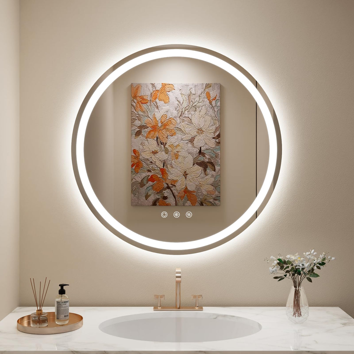 Lovespejo 30'' Round Led Mirror For Bathroom Front And Backlit Wall Mounted Bathroom Mirror With Lights, Anti-Fog, Stepless Dimm