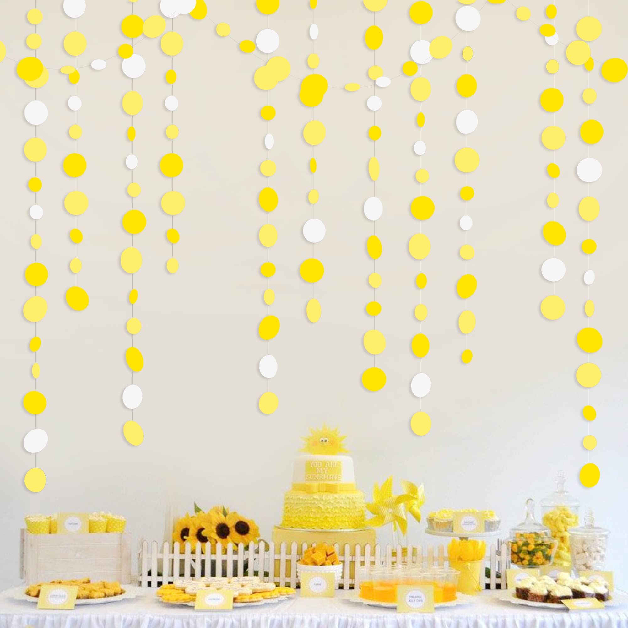 46 Ft Yellow White Circle Dots Garland Gradient Yellow Polka Dot Hanging Paper Streamer For Wedding Bridal Shower Birthday Baby