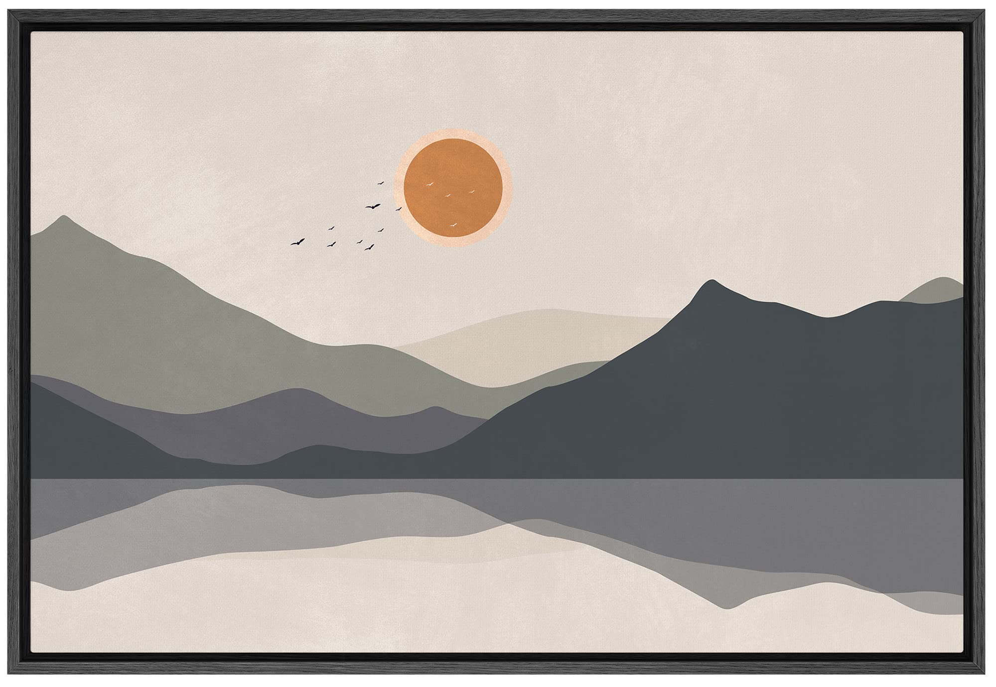 Signford Framed Canvas Print Wall Art Pastel Mountain Lake Reflection Nature Wilderness Illustrations Modern Art Decorative Boho