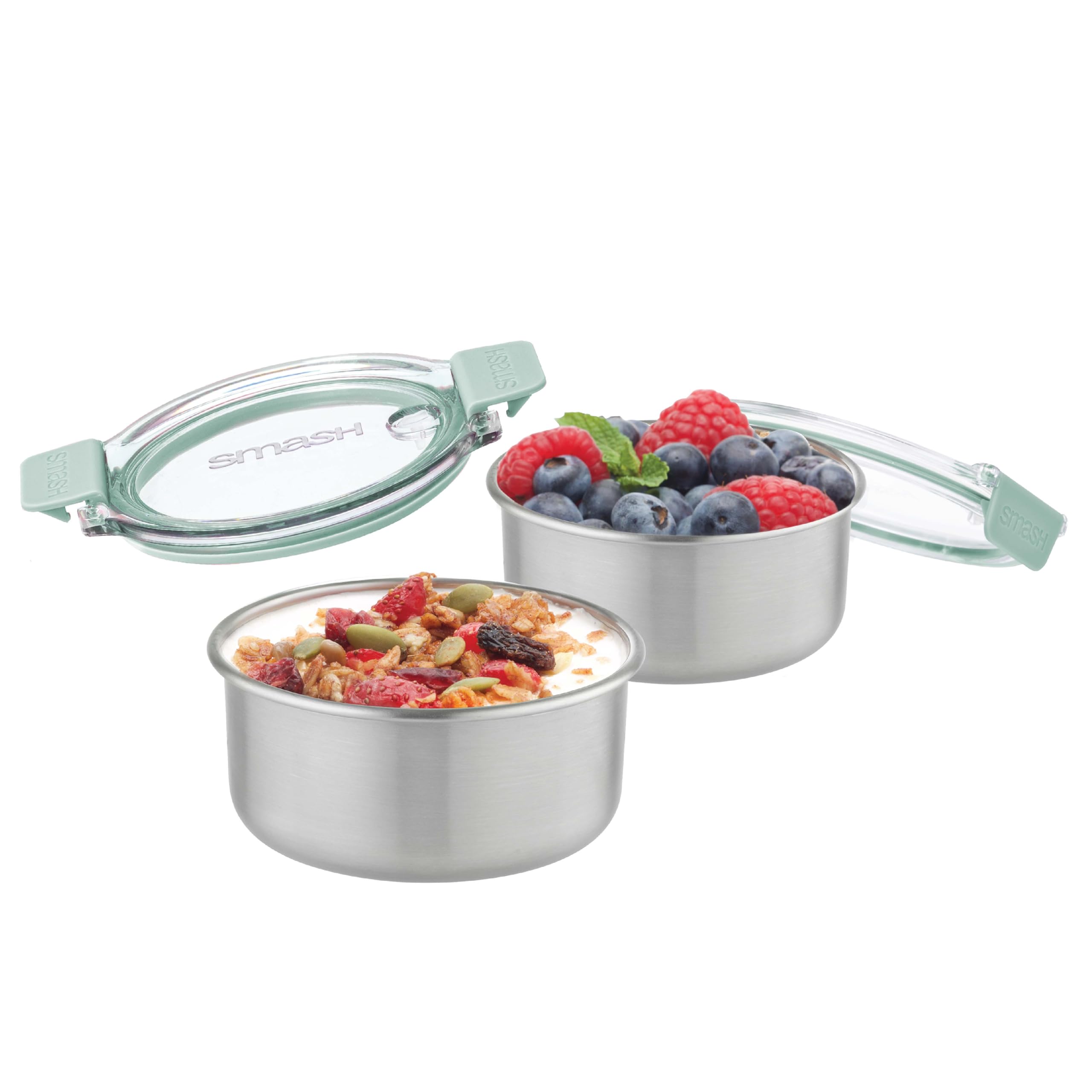 Smash Microwave Safe Stainless Steel Snack Pots Sage,200 ml/ 6.7oz Capacity (Pack of 2)