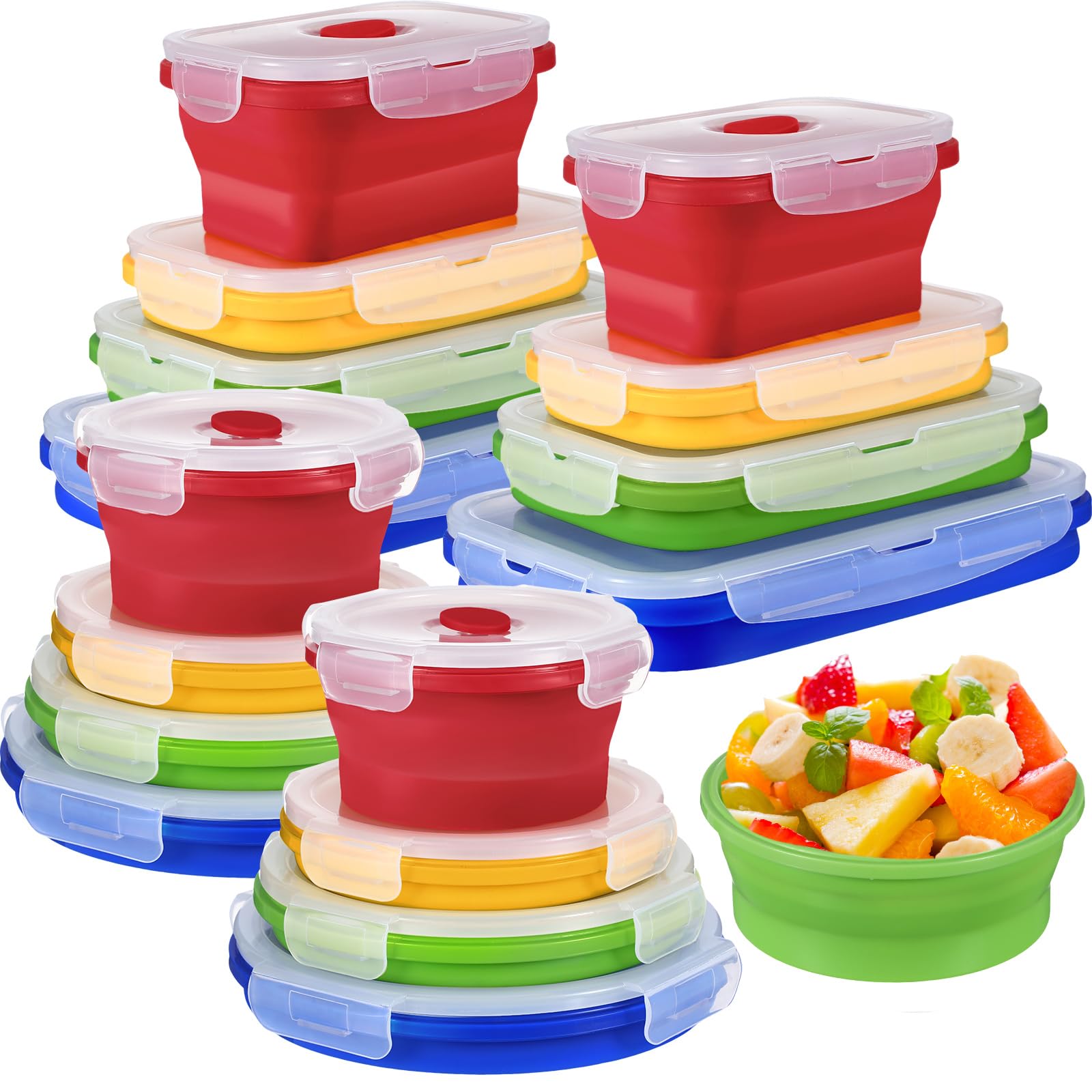 Yaomiao 16 Pieces Collapsible Silicone Food Storage Containers Collapsible Bowls With Lids Foldable Silicone Lunch Box Rectangle