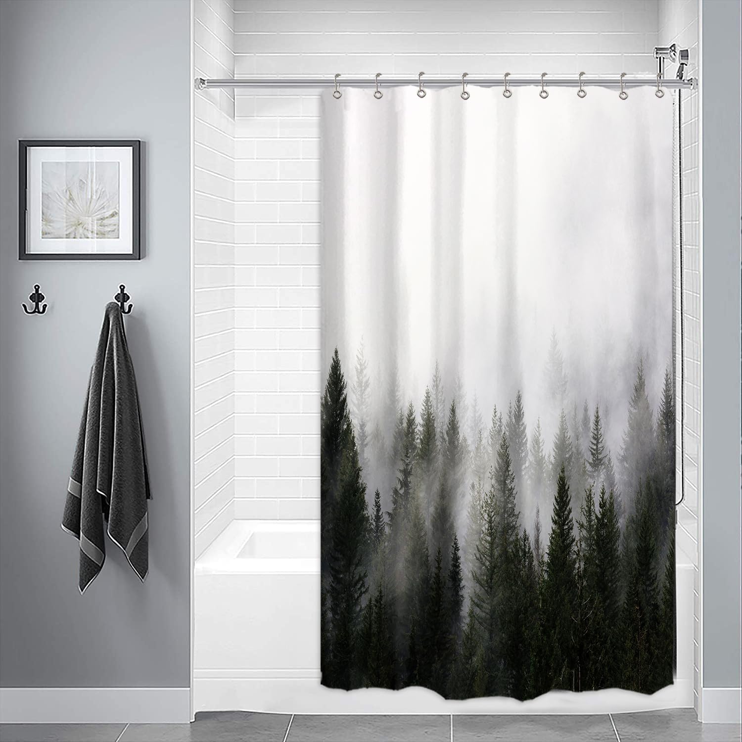 Ortigia Misty Forest Shower Curtains Small Half Size 36'' Wx72 L,Nature Woodland Shower Curtain, Secnic Fantasy Fog Magic Tree B