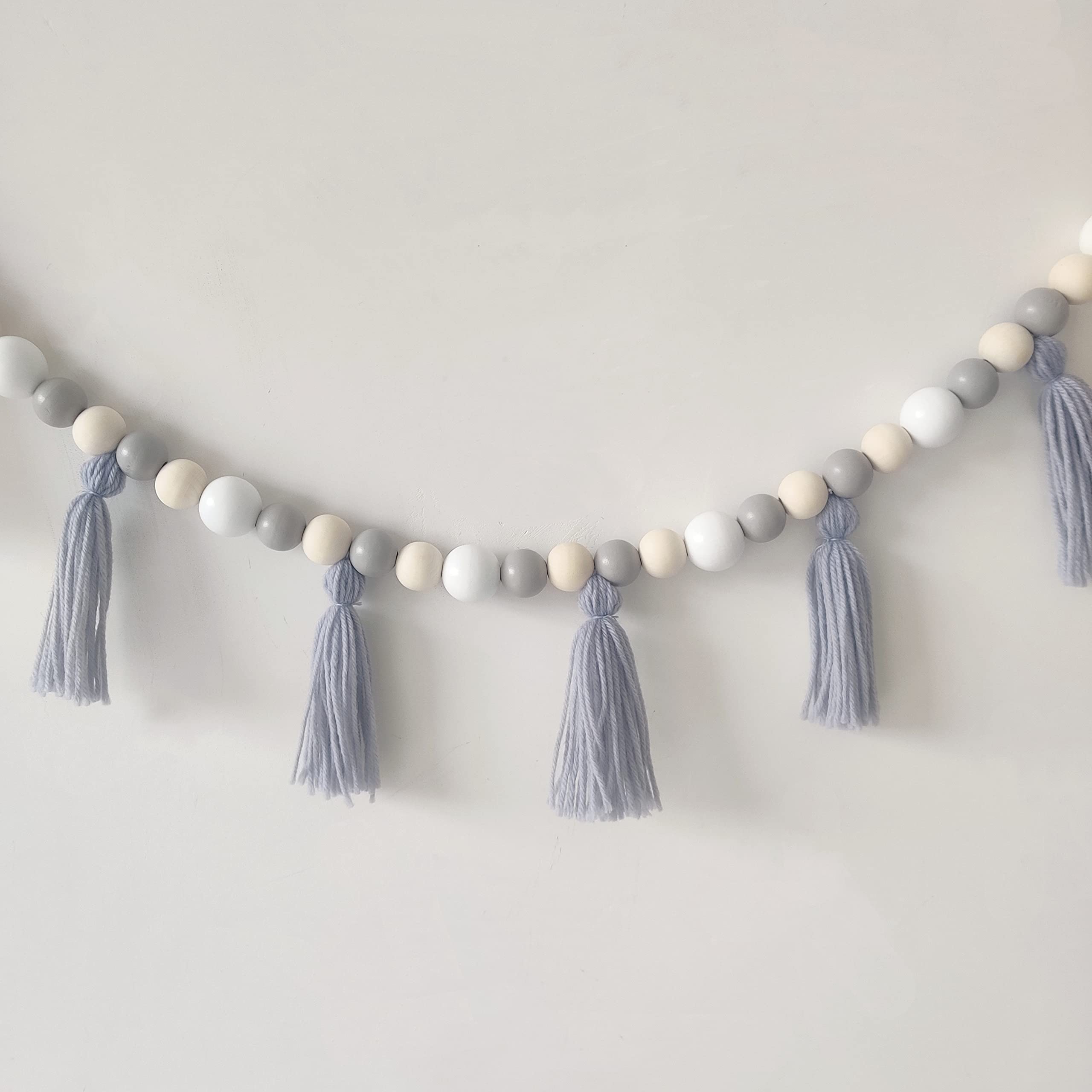 SayasNoy 59 Tassel Garland - Boho Tassel Garland with Wood Beads, Wood Bead Garland,Boho Garland - Wall Decor for Dorm/Living Ro