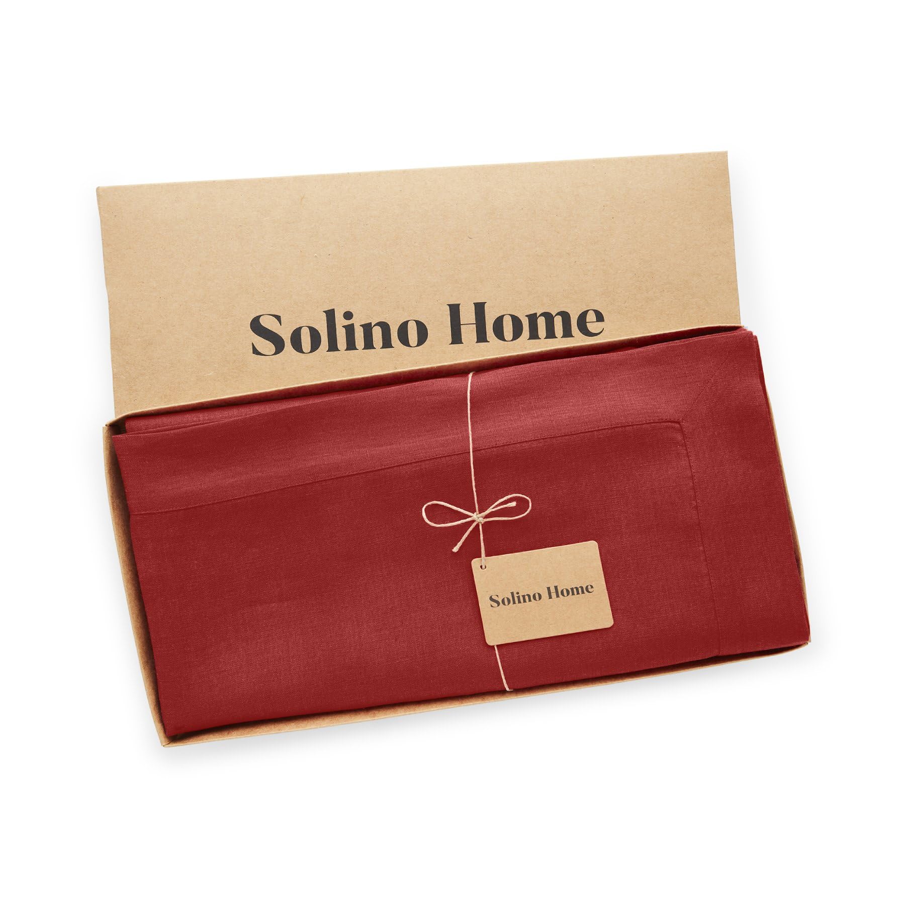 Solino Home Red Linen Tablecloth 84'' L X 60'' W Inch - Fete, 100% Pure Linen Table Cloth For Rectangle Tables - Machine Washabl
