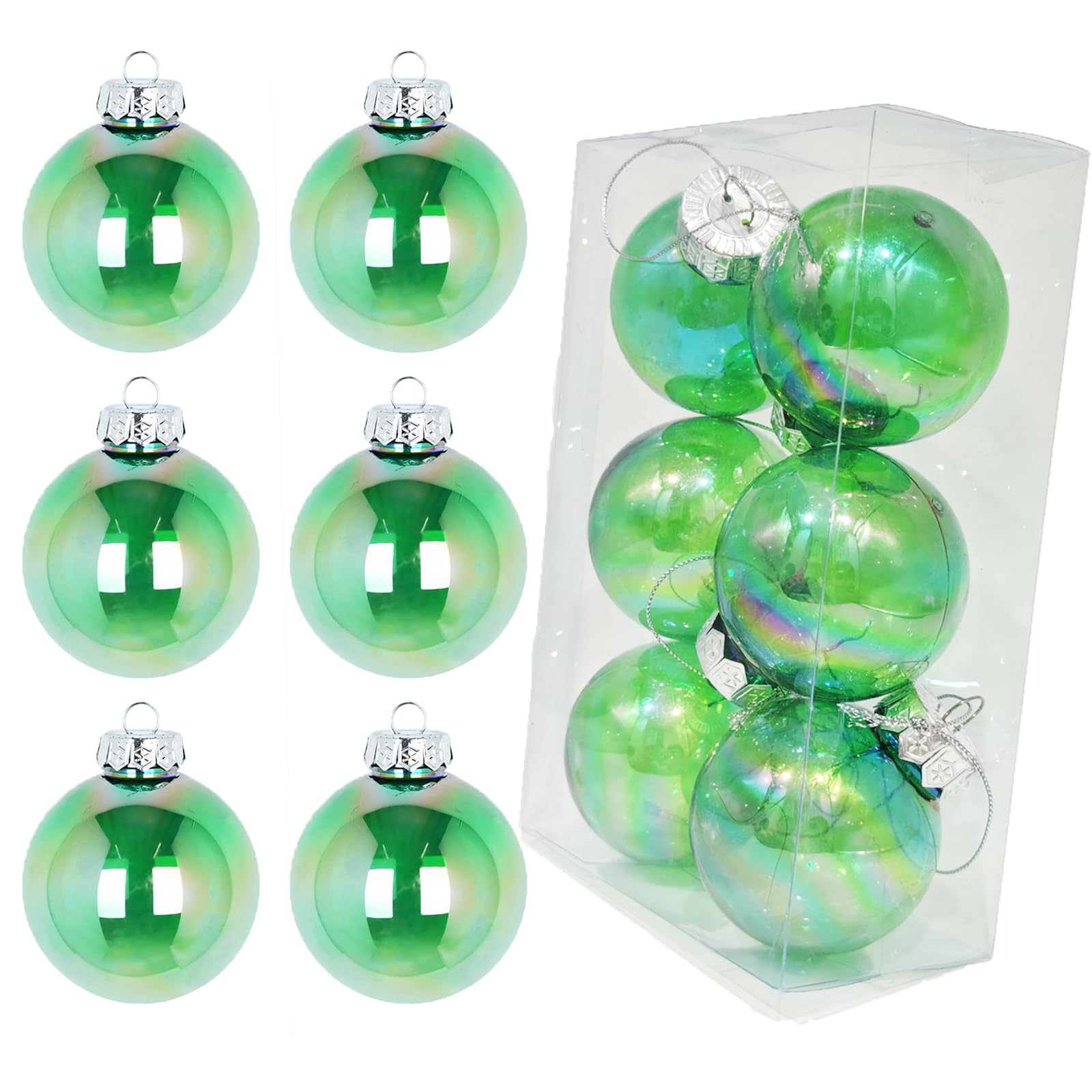Neioaas 60MM Iridescent Plastic Ball - 6PCS Xmas Ornament Balls Set, Plastic Iridescent Decorative Hanging Ornaments for Xmas Tr