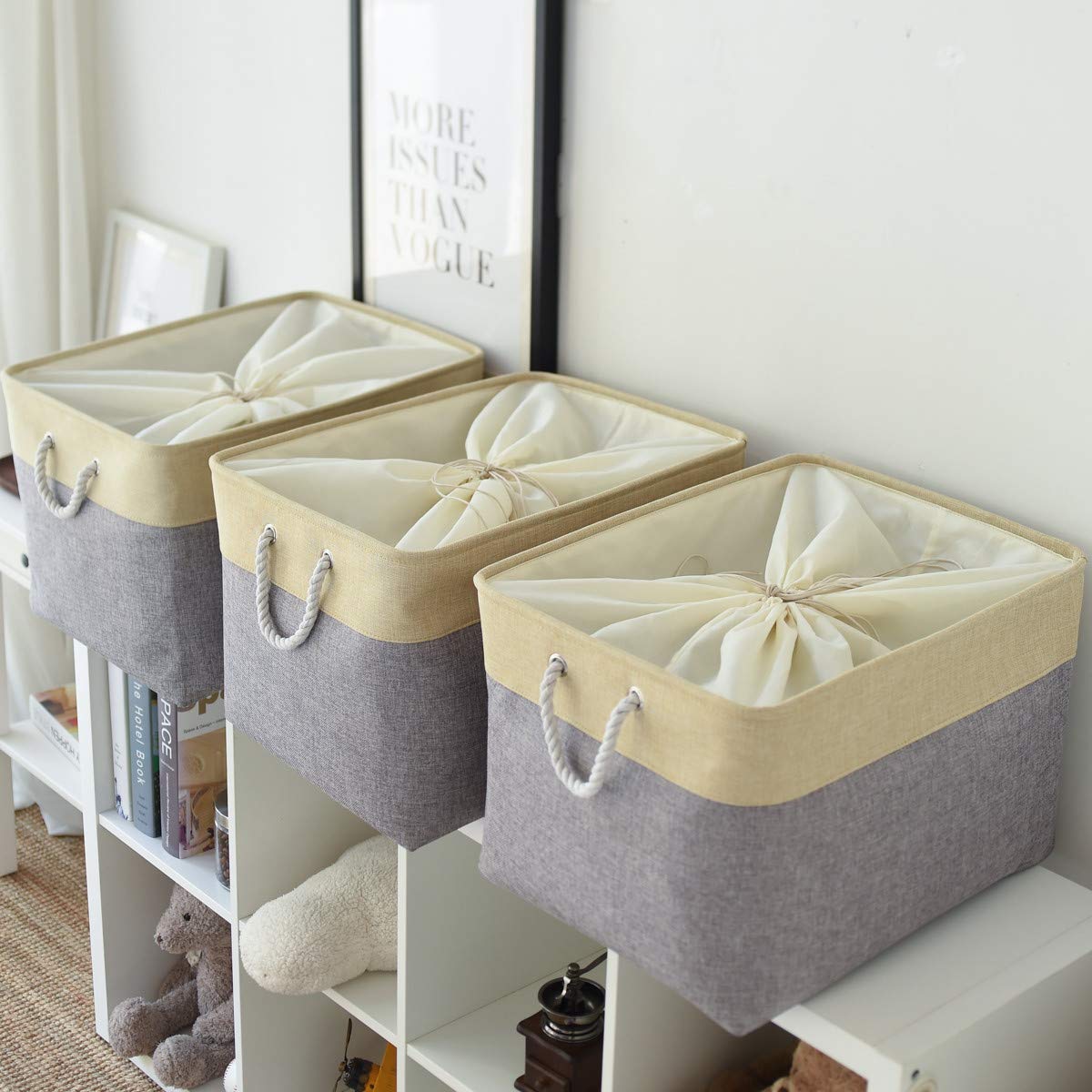 Thewarmhome Storage Bins Baskets For Organizing - Extra Jumbo 3 Pack 20.5Lx15.7Wx13.8H Sturdy Fabric Storage Basket For Shelves,
