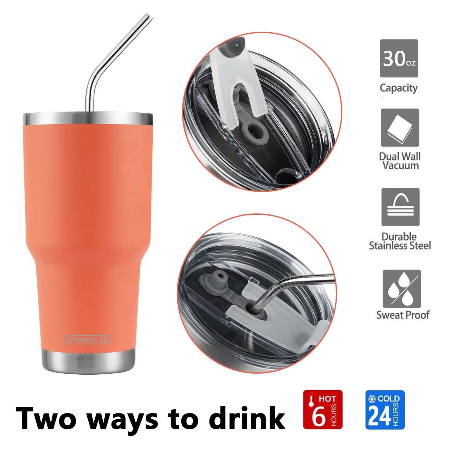 Ds 30Oz Orange Tumbler Stainless Steel Insulated Travel Mug With Straw Lid Cleaning Brush (30Oz Orange)
