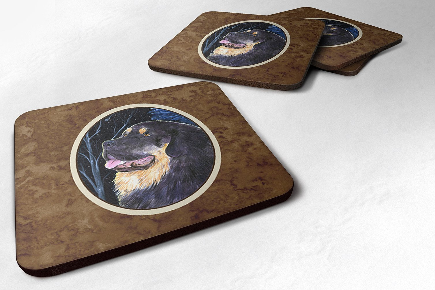 Carolines Treasures Starry Night Tibetan Mastiff Foam Coasters Set of 4 (Set of 4), 3.5 H x 3.5 W, Multicolor