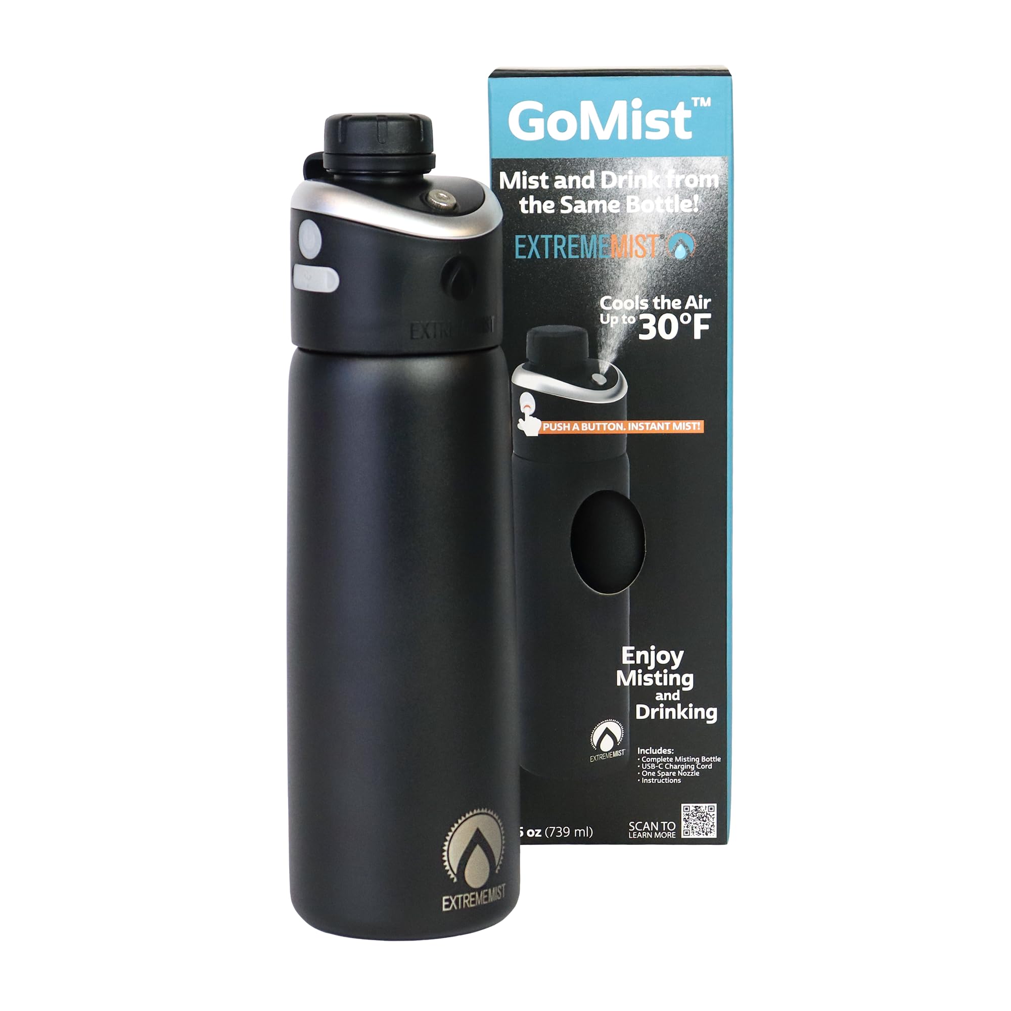 Extreme MIST - GoMist Misting & Drinking Bottle - Personal Mister - Cooling Water Bottle w/Easy-Drink Spout - Stainless-Steel Do