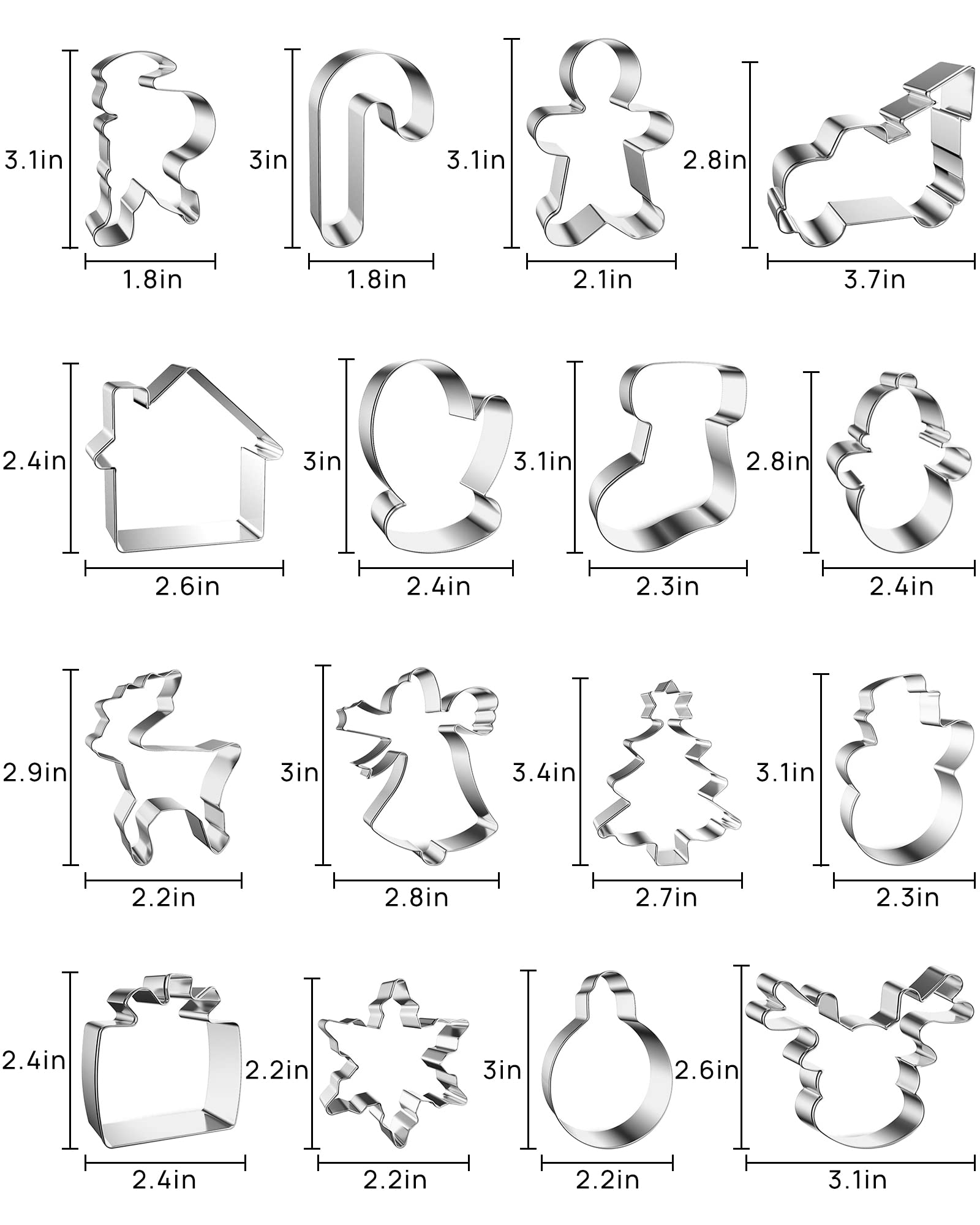 16 Pcs Christmas Cookie Cutters Winter Set With Decorating Instructions Stainless Steel Gingerbread Man Tree Snowflake Candy Can