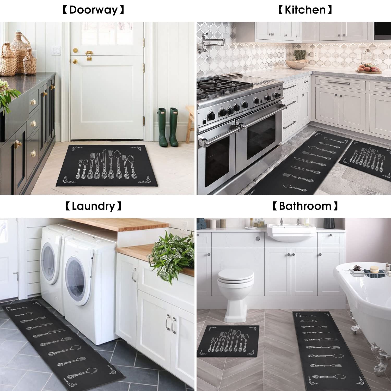 Ouxioaz Black Rugs And Mats Non Skid Washable Absorbent Microfiber Anti Fatigue Kitchen Mat For Floor Set Of 2 Black Decor Stain