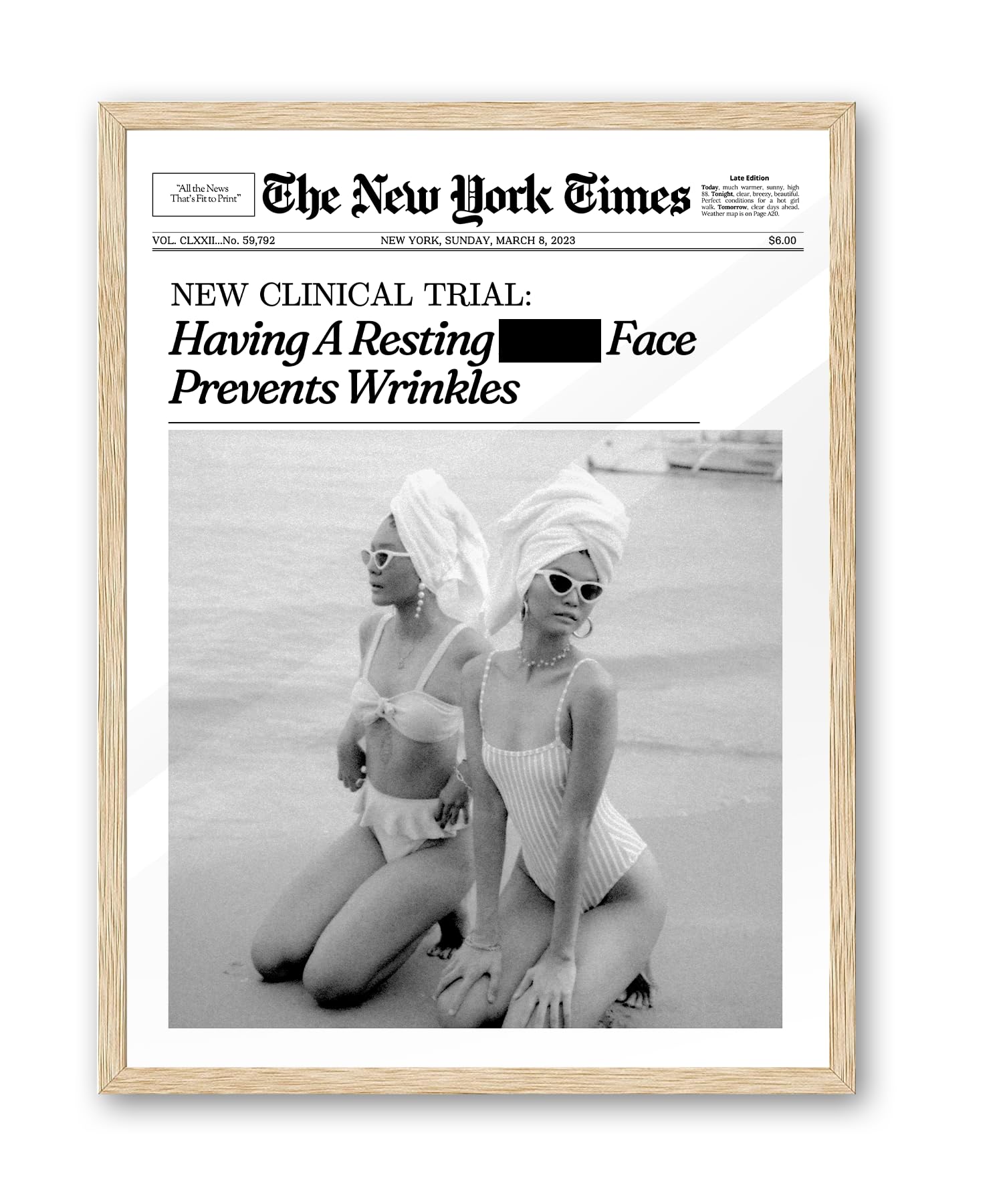 Ihery Having A Resting Bitch Face Prevents Wrinkles Framed Trendy Hot Girls Newspaper Wall Art, Natural Oak Wood 8X10In Canvas W