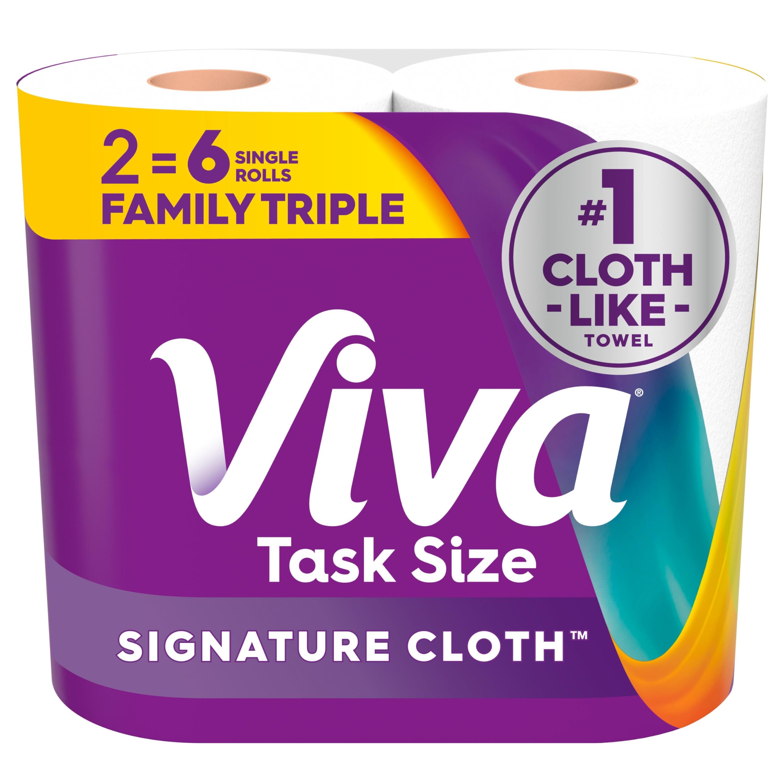 Viva Signature Cloth Paper Towels, Task Size, 2 Family Triple Rolls, 141 Sheets per Roll (Packaging May Vary)
