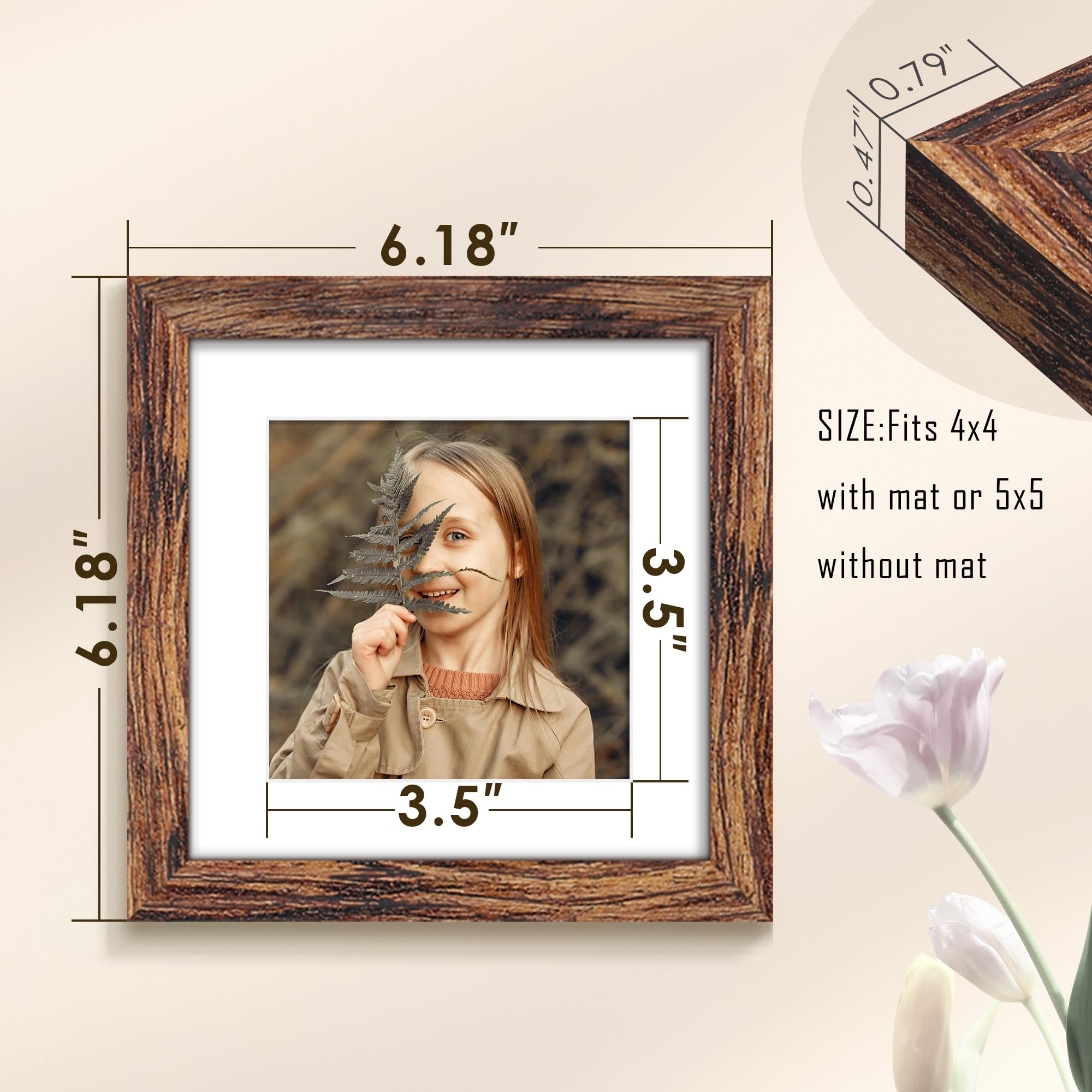 Fisnish 5x5 Picture Frame Sef of 10, Display Pictures 4x4 with Mat or 5 x 5 Without Mat, Square Photo Frame Collage for Wall Gal