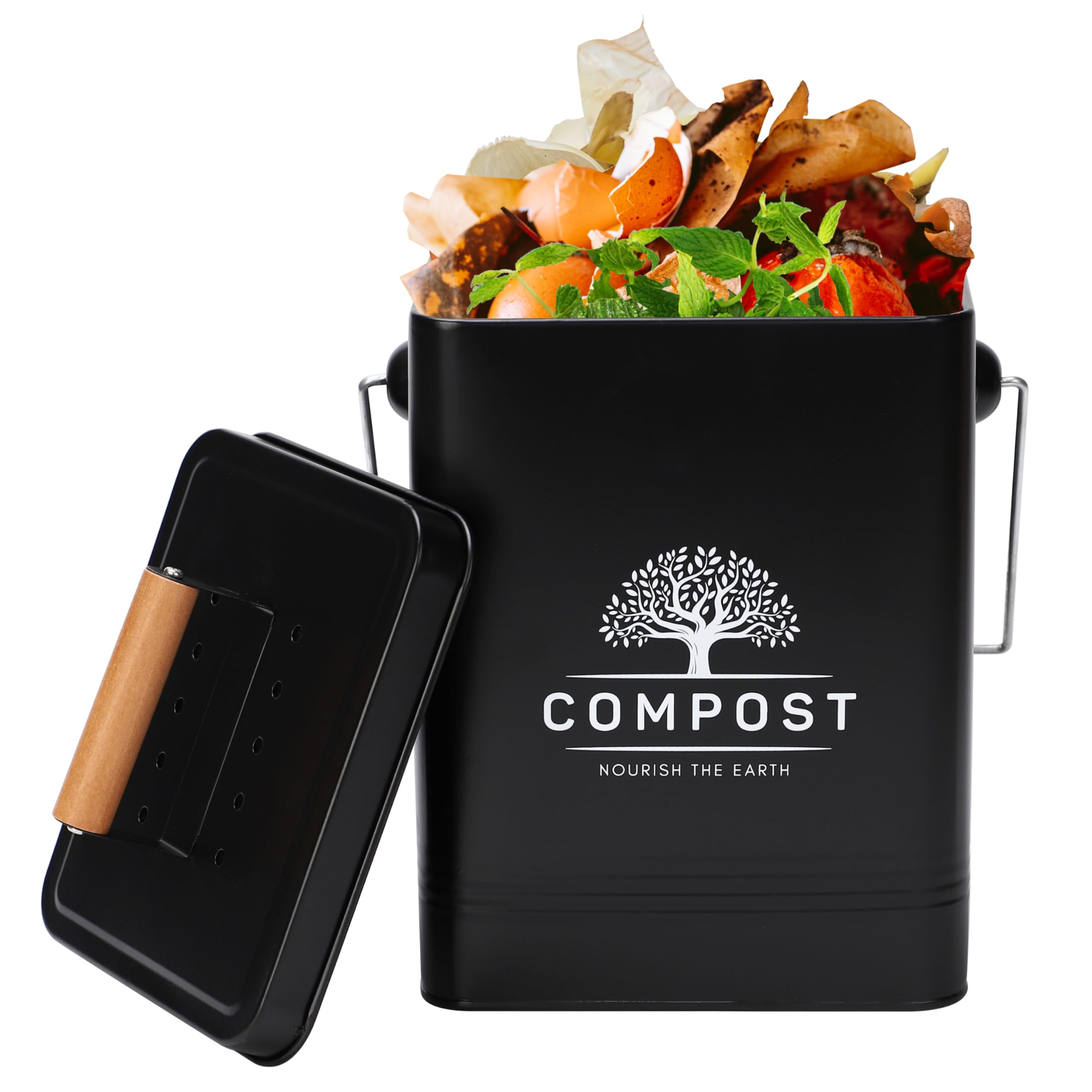 Perfnique Kitchen Compost Bin, 1.7 Gallon Countertop Compost Bin With Lid, Indoor Compost Bin Includes 2 Carbon Filters, Small C