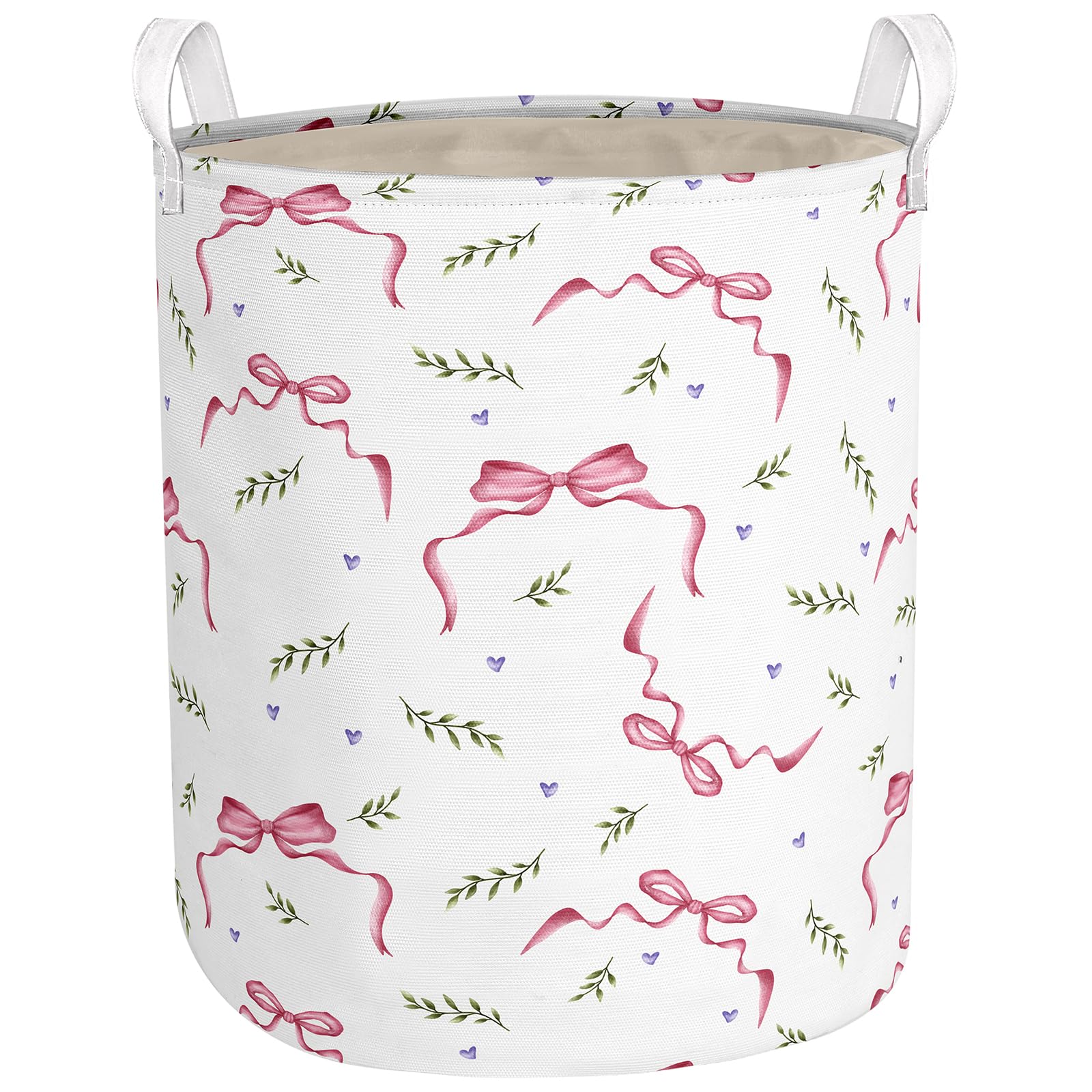 Pink Bow Laundry Basket Foldable With Handles Tote Bag Waterproof Oxford Cloth Funny Laundry Hamper Clothes Storage Bucket Toy O