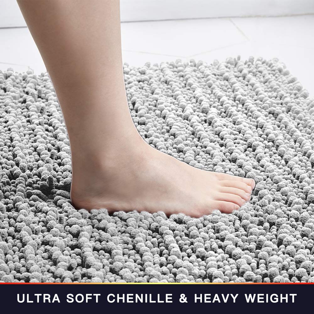 Walensee Large Bathroom Rug Non Slip Bath Mat (72X24 Inch Light Grey) Water Absorbent Super Soft Shaggy Chenille Machine Washabl