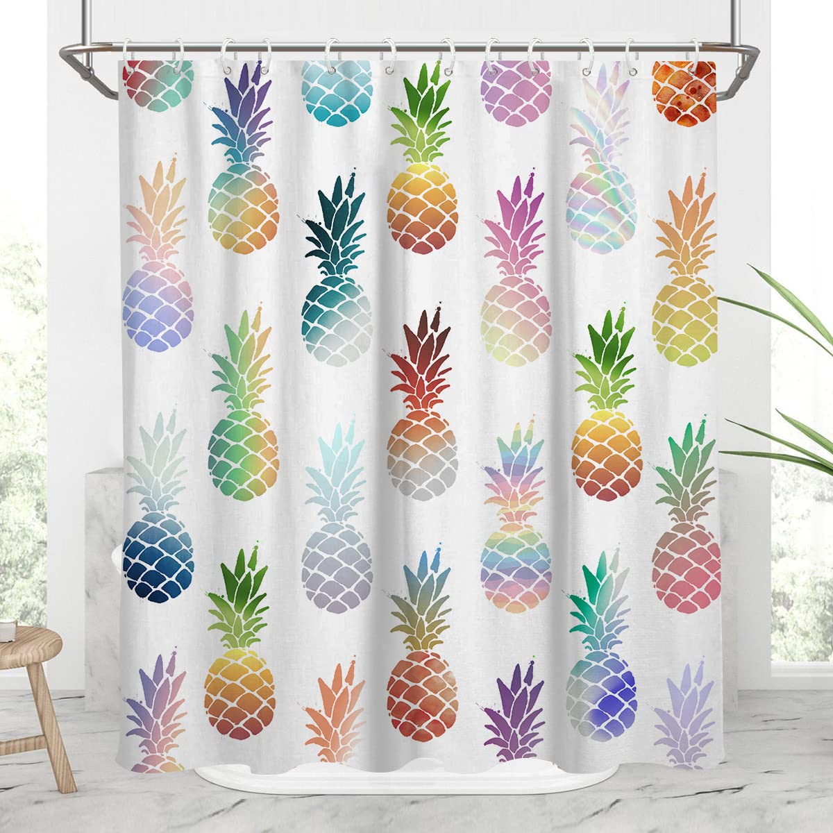 Aatter Colorful Pineapple Shower Curtain Kids Fun Cute Bright Tropical Summer Fruit Cool Unique Ombre Orange White Teen Boho Abs