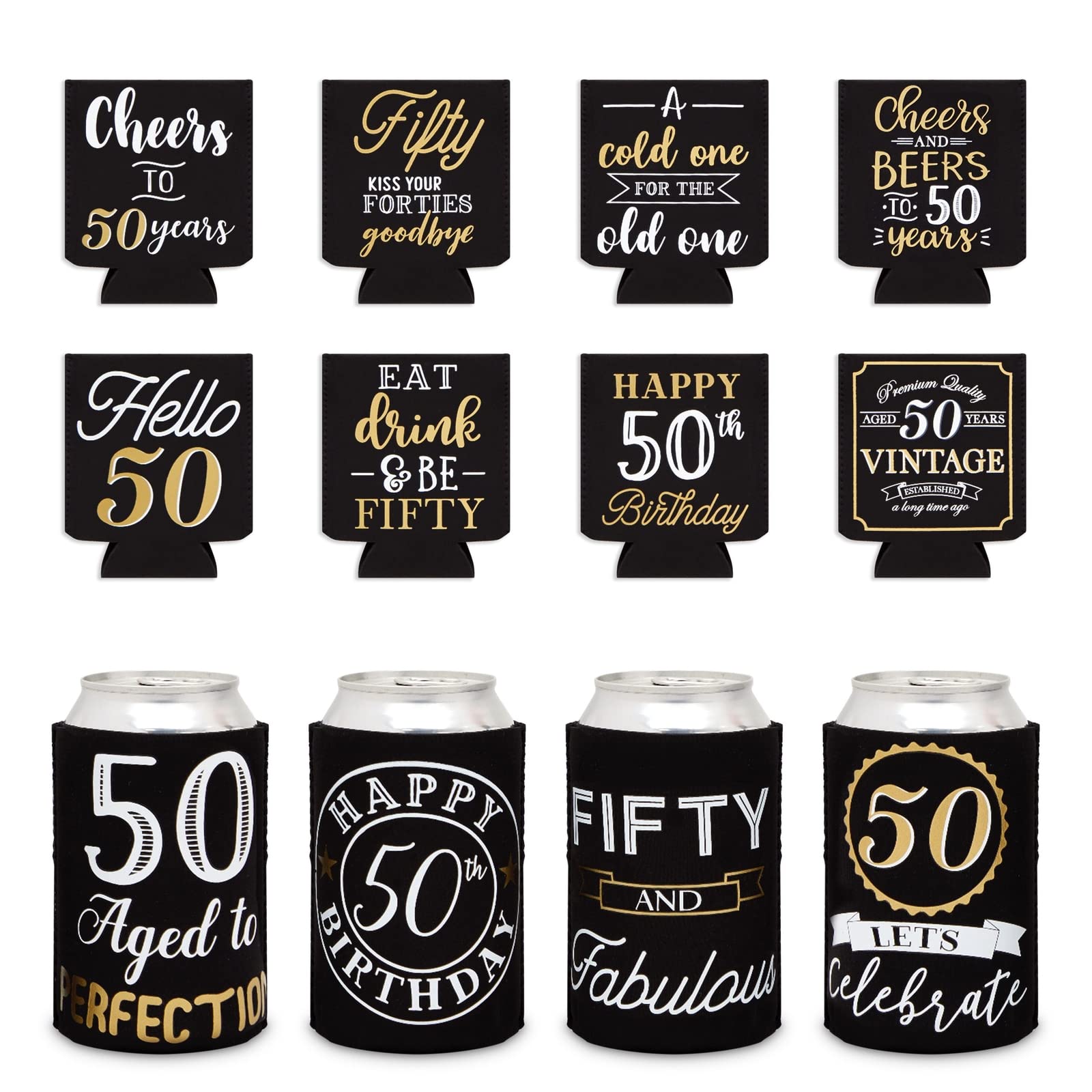 Sparkle And Bash 12 Pack 50Th Birthday Can Cooler Sleeves For Soda, Beverages - Cheers And Beers To 50 Years Decorations And Par