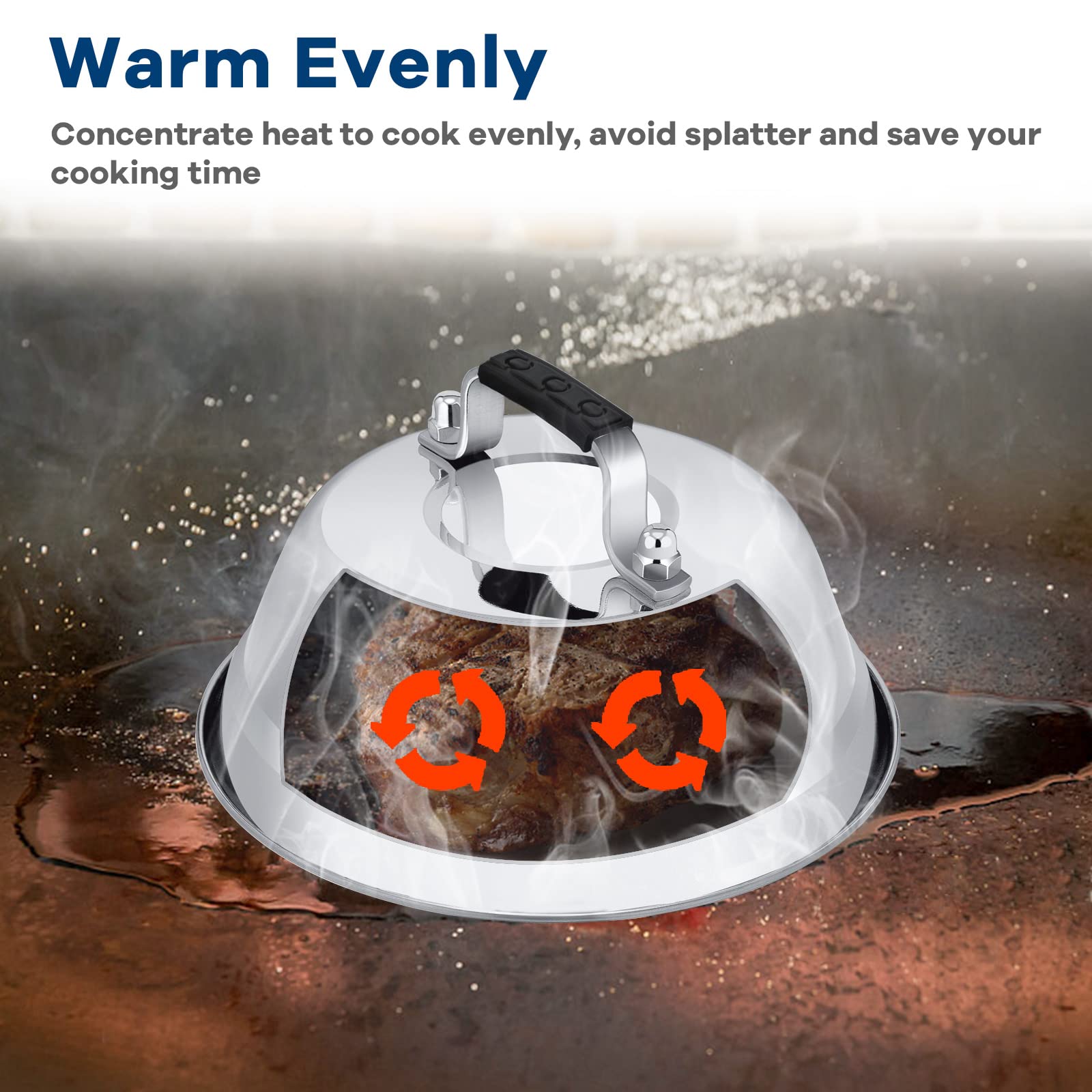 Leonyo 2 Pcs 6.5 Inch Heavy Duty Cheese Melting Dome - Stainless Steel Round Basting Steam Cover For Grilling Flat Top Cast Iron