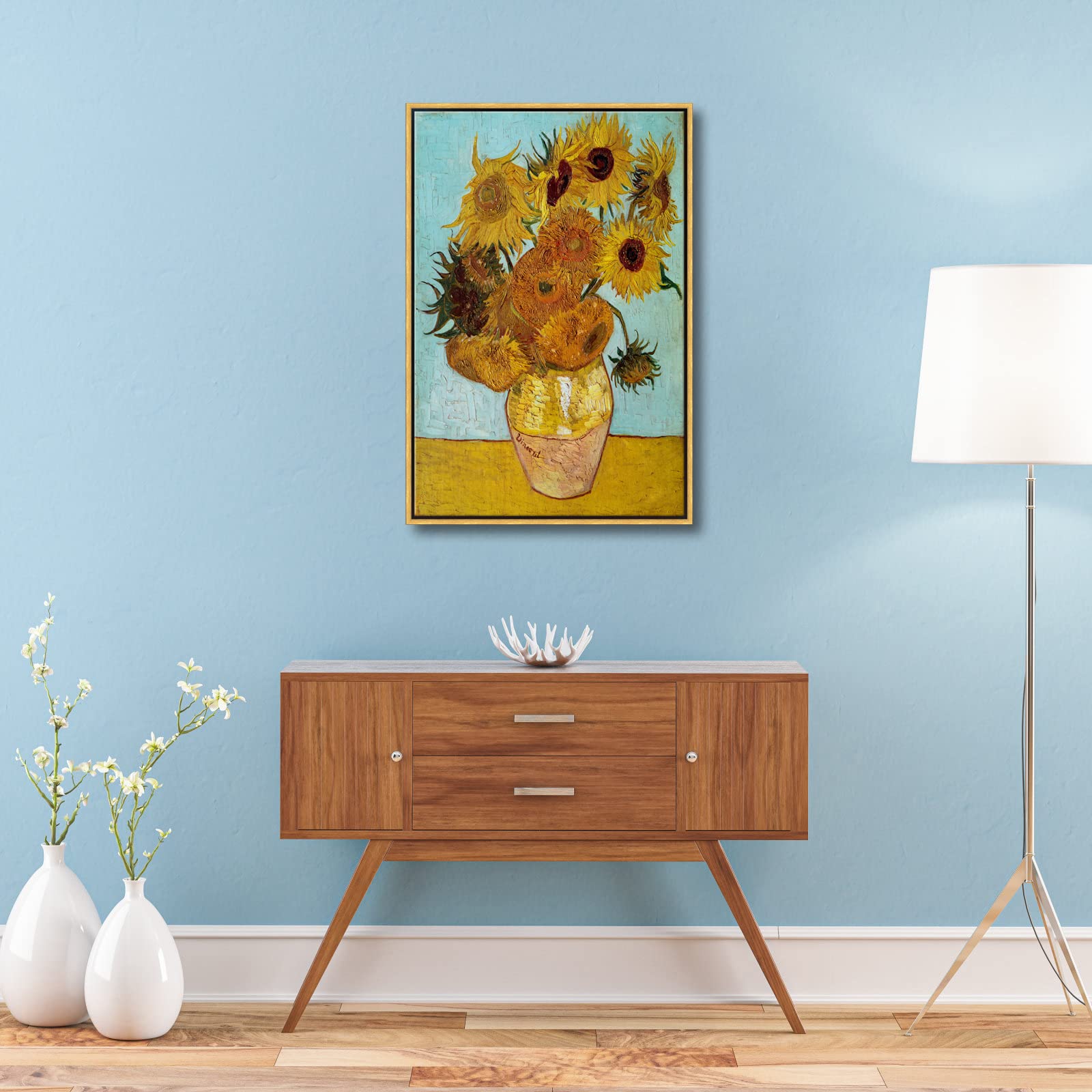 Wieco Art Framed Wall Art Of Sunflower By Vincent Van Gogh Paintings Reproduction Abstract Canvas Prints For Home Living Room De