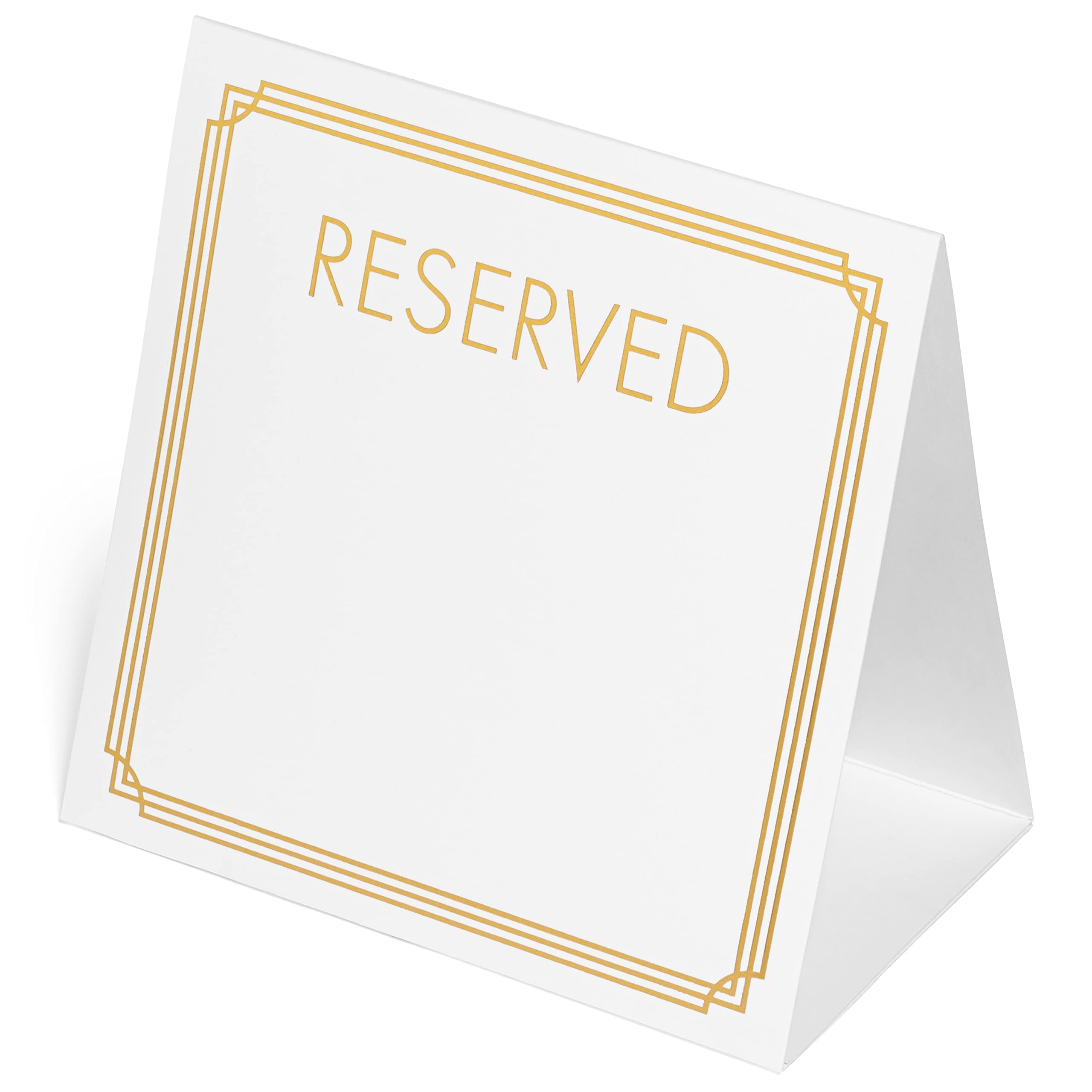 Reserved Table Signs 20 Pack | Table Tent Place Cards (White With Gold Foil) For Weddings, Restaurants, Events