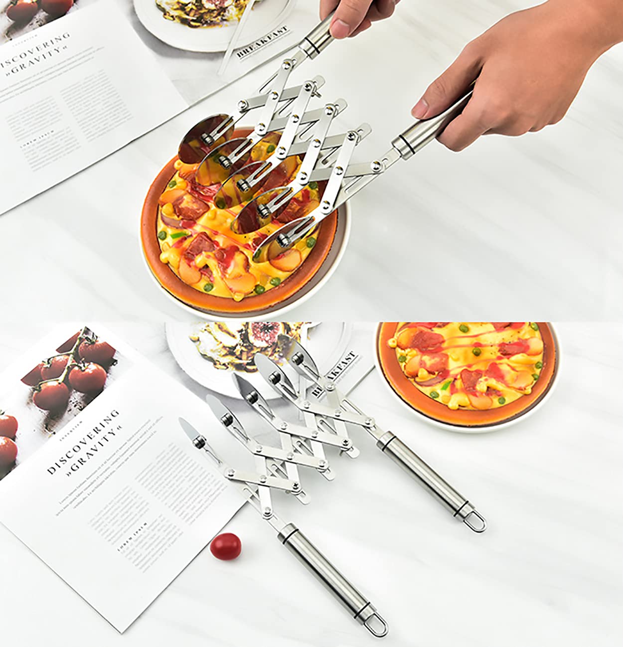 Dadamong 5 Wheel Pastry Cutter With Handle, Stainless Steel Adjustable Pizza Slicer Multi-Round Dough Cutter Roller, Fondant Rib