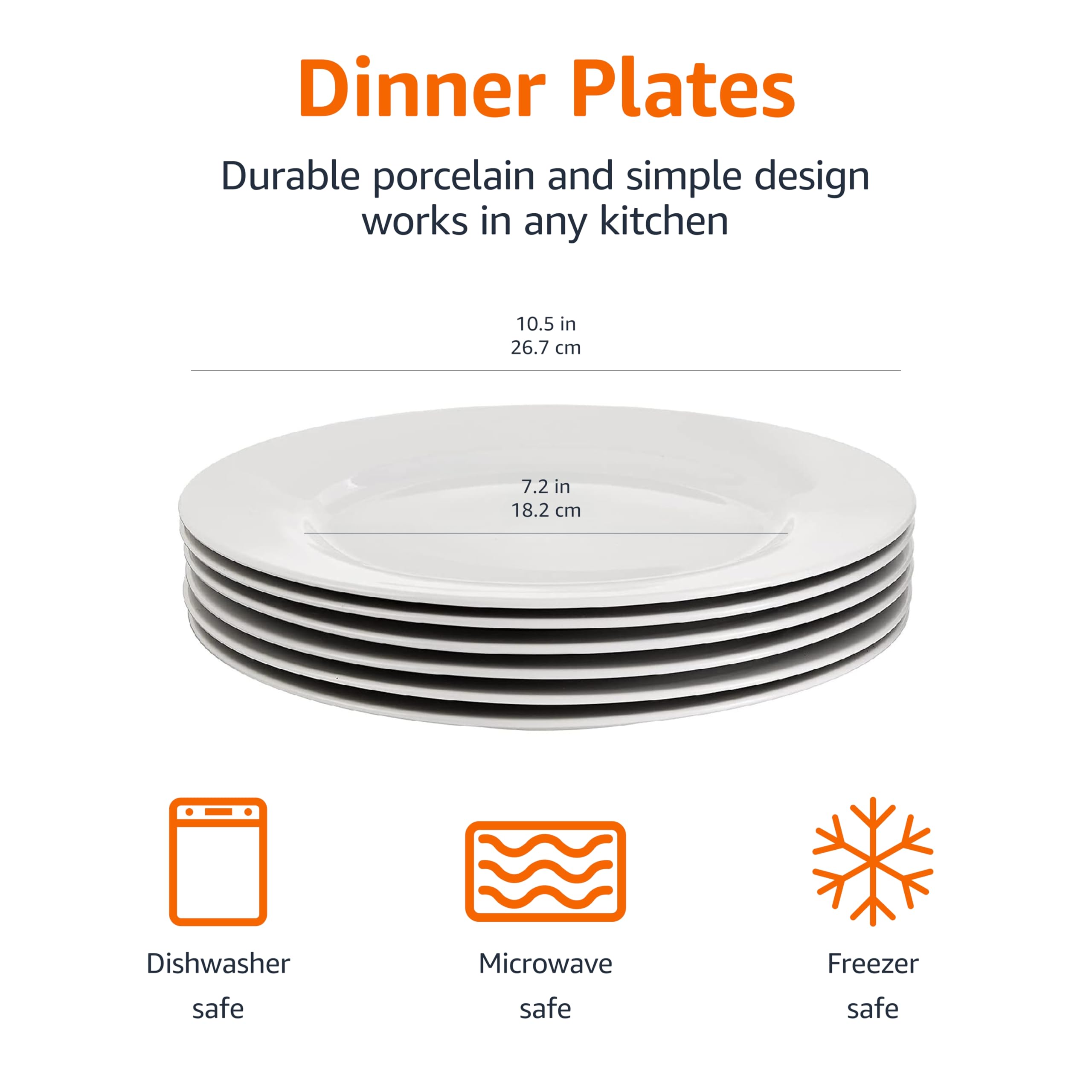 Amazon Basics 6-Piece White Dinner Plate Set  105 inches