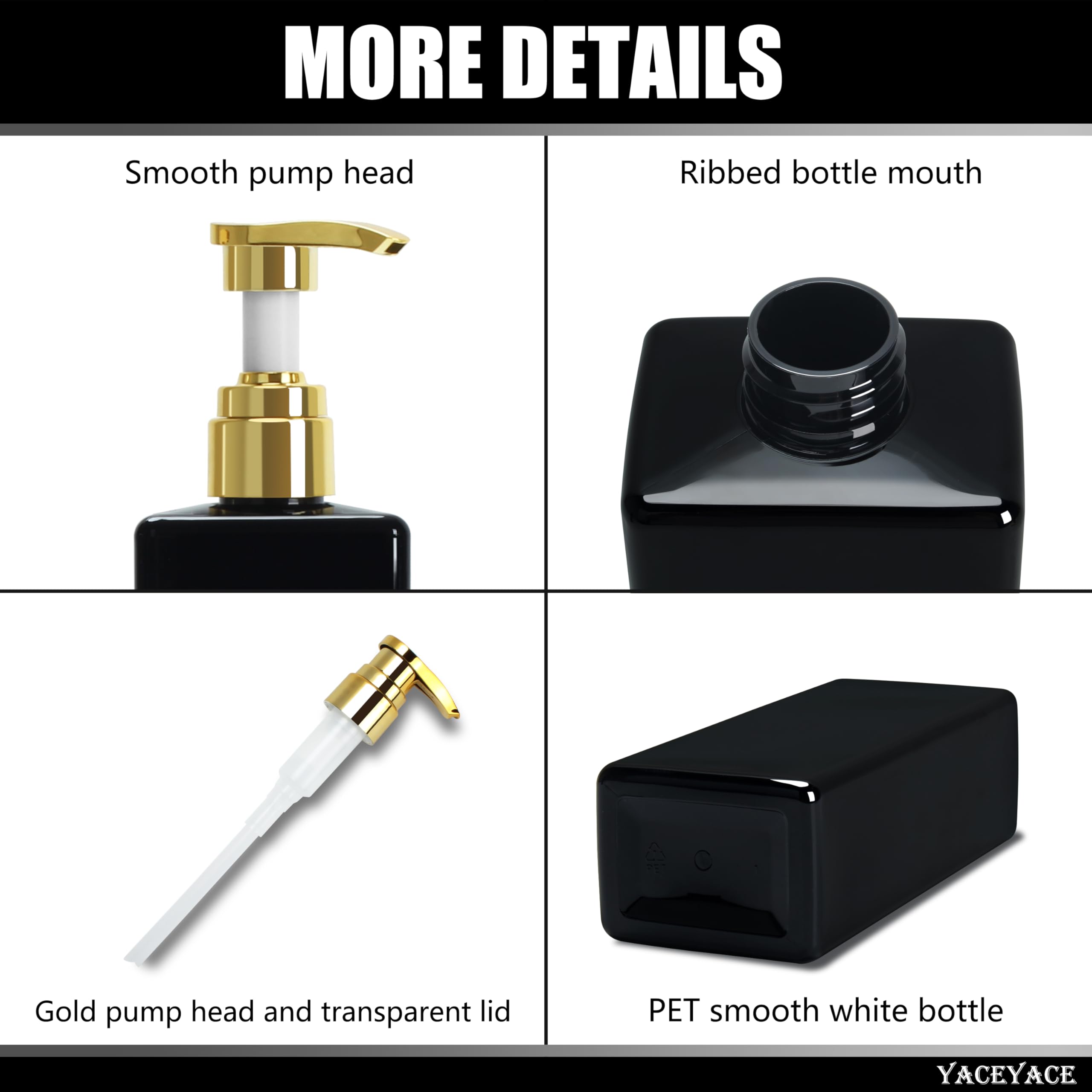Black Shampoo Bottles With Gold Pump Yaceyace 16.9Oz Set Of 3 Shampoo And Conditioner Dispenser Empty Black Shower Bottles, Eleg