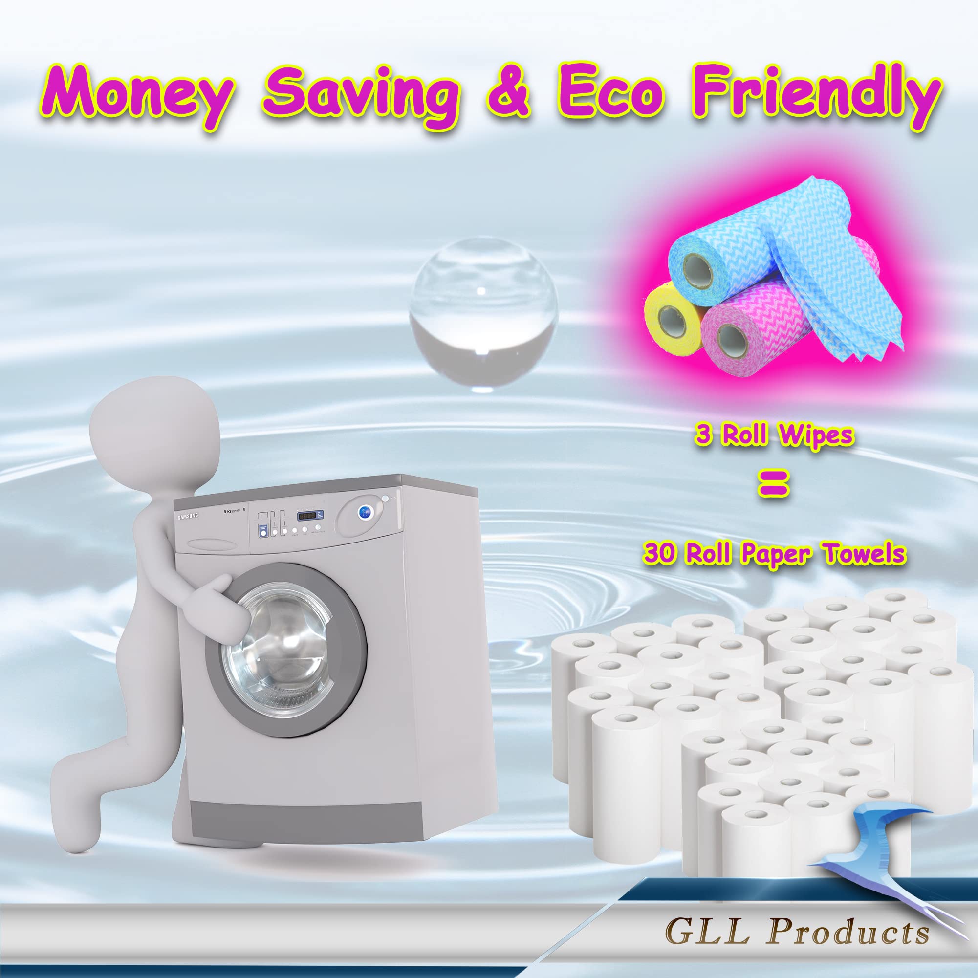 GLL Disposable Cleaning Cloths Wipe Roll, Dish Wash Cloths, Cleaning Washcloth Towel for Kitchen Bathroom Furniture and Car (Pac