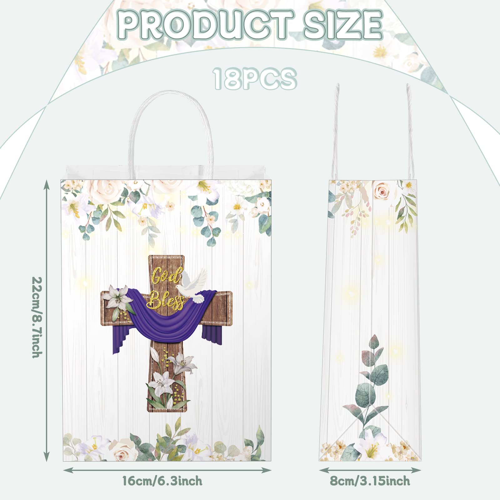 18 Pcs Baptism Gift Bags First Communion Gift Bags Religious Party Favor Bags God Bless Christianity Cross Paper Goodie Bags Bap